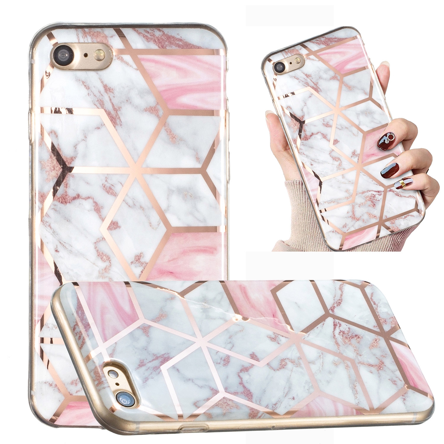For iPhone SE 2022 / SE 2020 / 8 / 7 Electroplated Marble Pattern TPU Phone Case(White Gravel Pink) For iPhone SE 2022 / SE 2020 / 8 / 7 Electroplated Marble Pattern TPU Phone Case(White Gravel Pink)