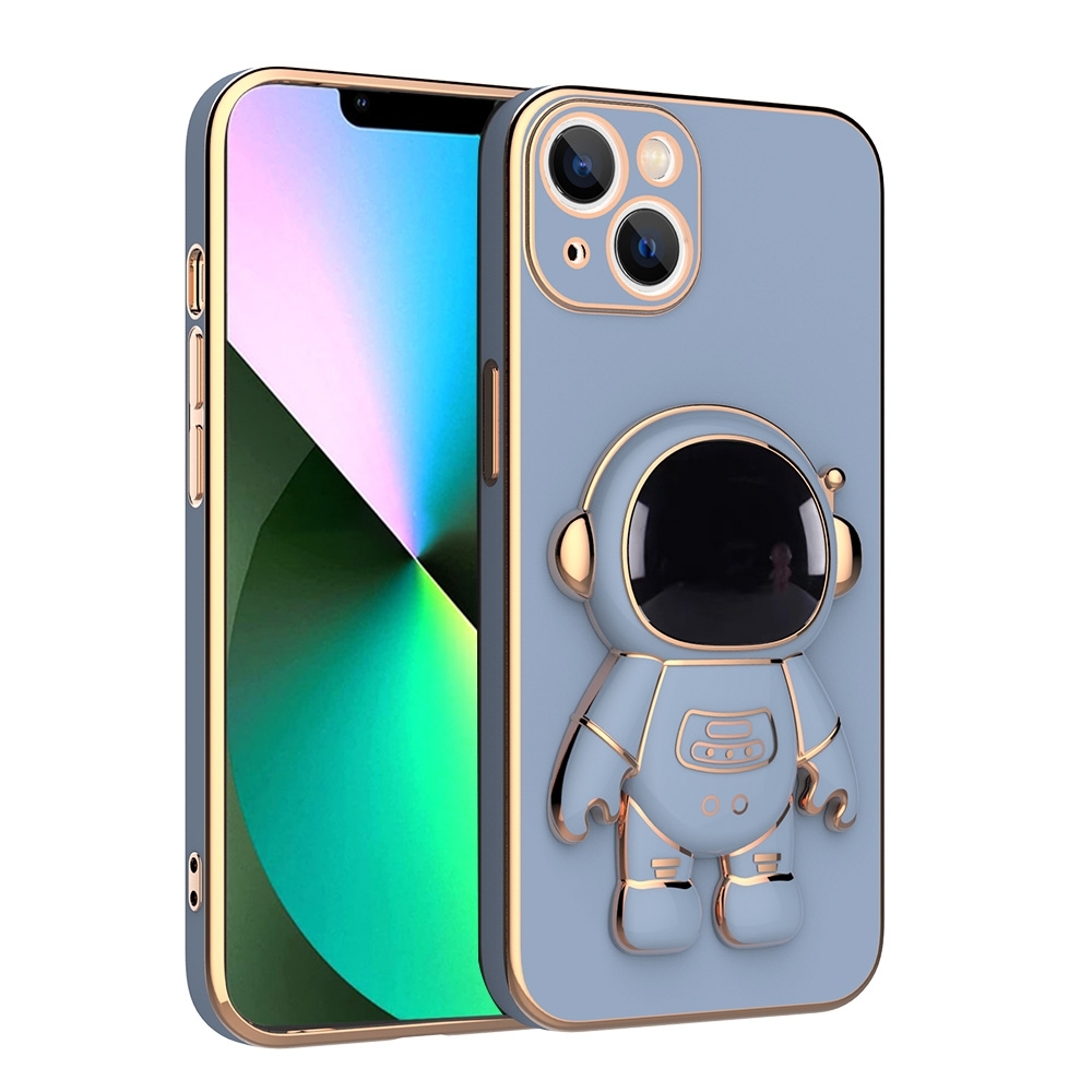 For iPhone 14 Plus Plating Astronaut Holder Phone Case (Sierra Blue) For iPhone 14 Plus Plating Astronaut Holder Phone Case (Sierra Blue)