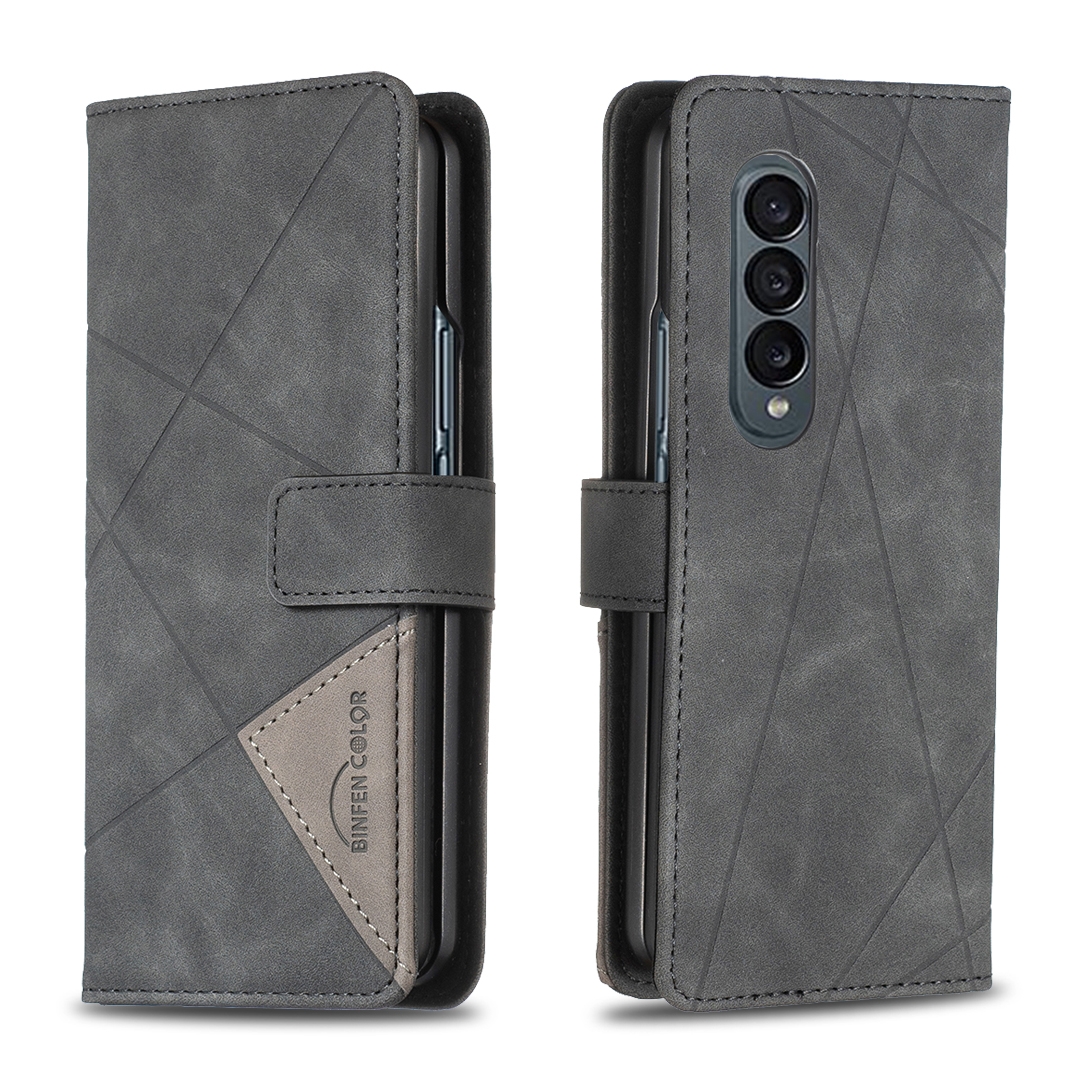 For Samsung Galaxy Z Fold4 BF05 Magnetic Buckle Rhombus Texture Leather Phone Case(Black) For Samsung Galaxy Z Fold4 BF05 Magnetic Buckle Rhombus Texture Leather Phone Case(Black)
