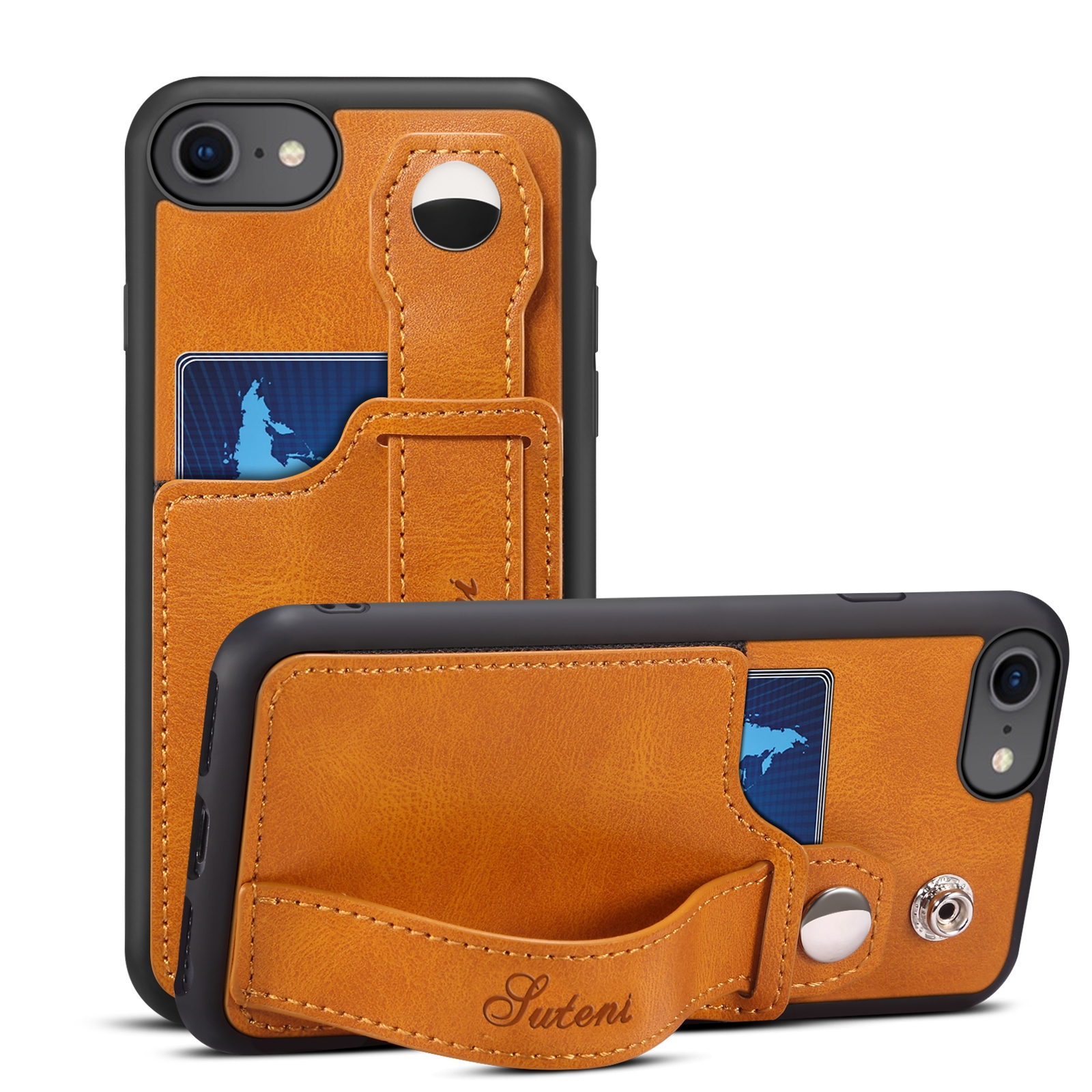Suteni 215 Wrist Strap PU Phone Case For iPhone SE 2022/SE 2020/8/7/6(Khaki) Suteni 215 Wrist Strap PU Phone Case For iPhone SE 2022/SE 2020/8/7/6(Khaki)