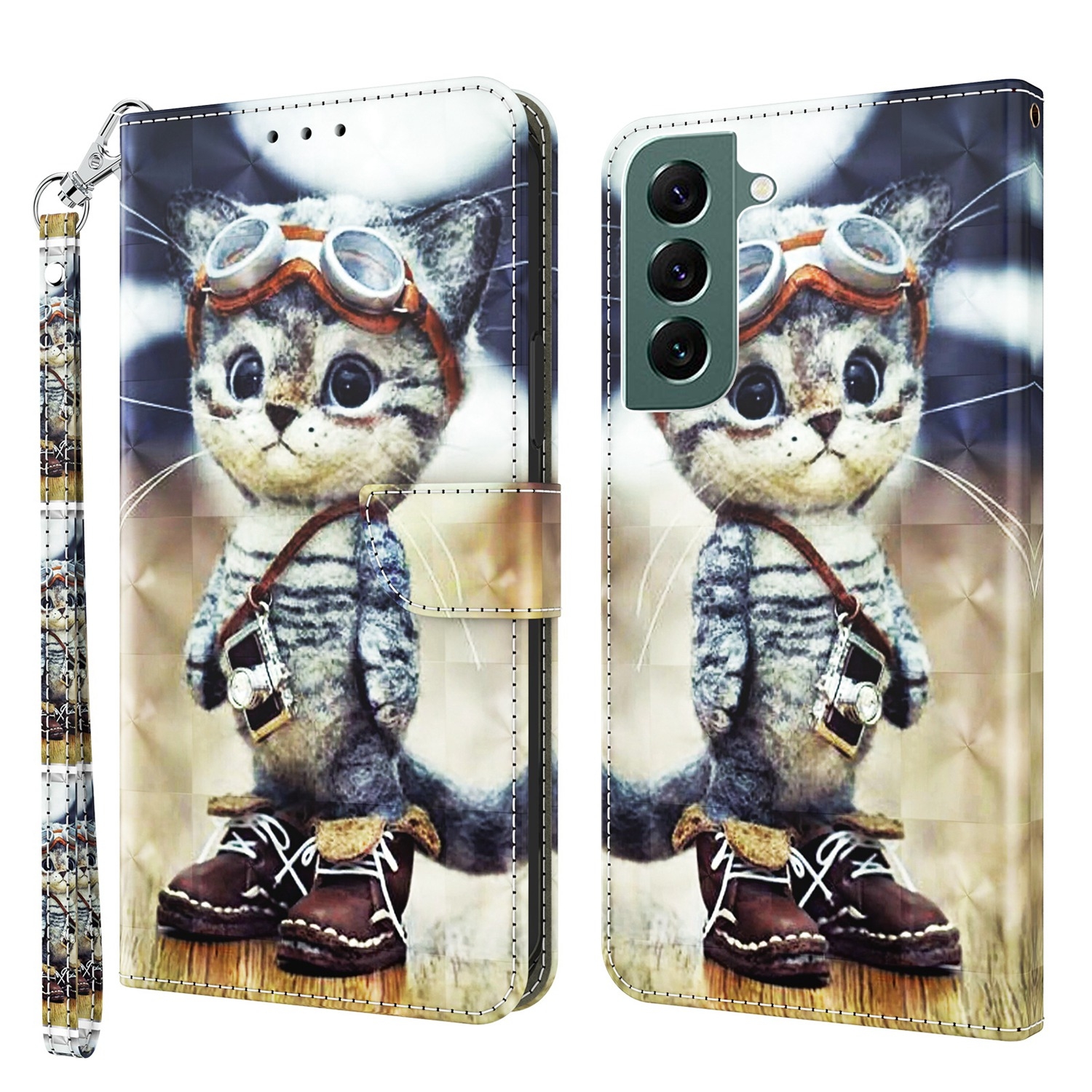 For Samsung Galaxy S22+ 5G 3D Painted Leather Phone Case(Naughty Cat) For Samsung Galaxy S22+ 5G 3D Painted Leather Phone Case(Naughty Cat)