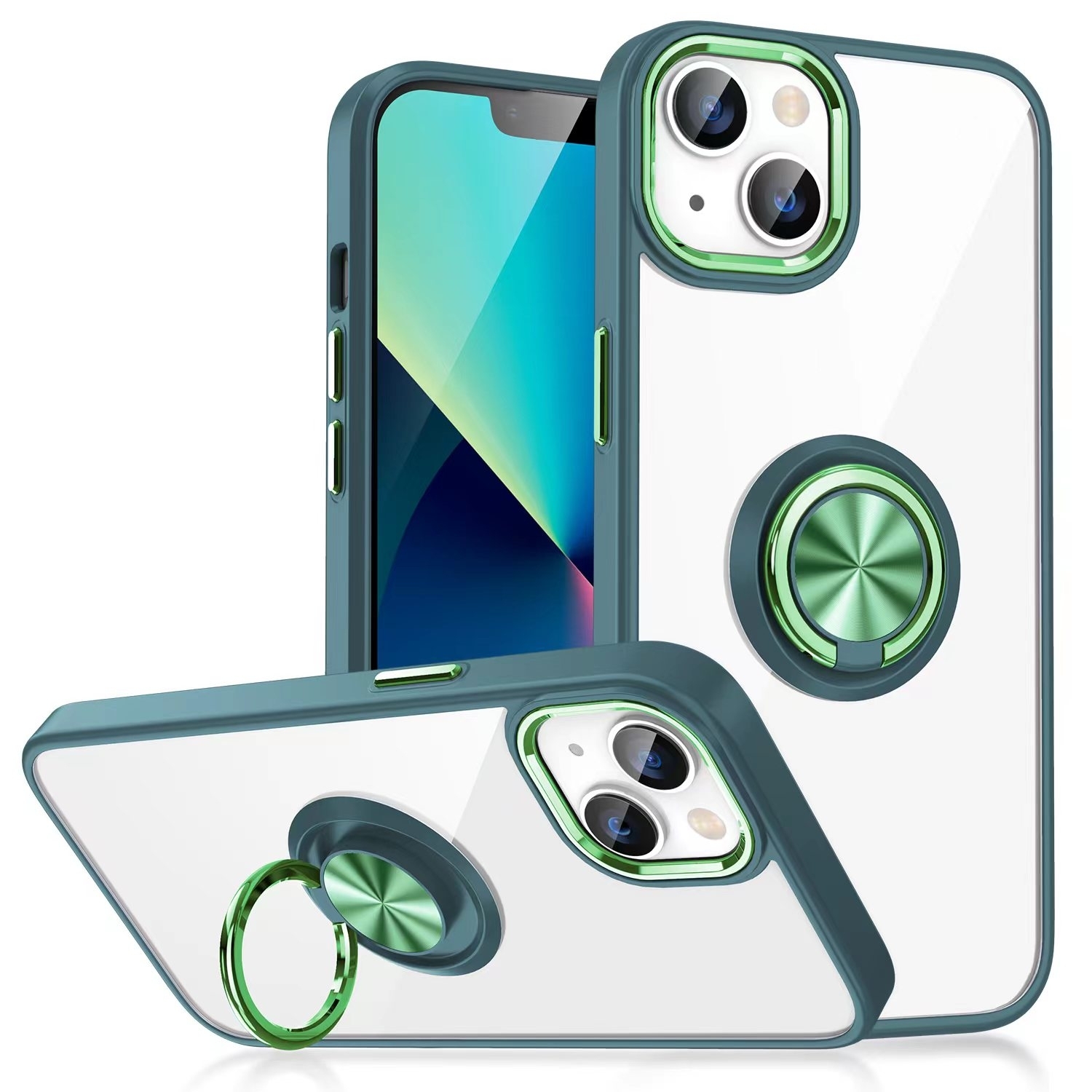 For iPhone 14 Plus Ring Holder TPU Acrylic Phone Case (Green) For iPhone 14 Plus Ring Holder TPU Acrylic Phone Case (Green)