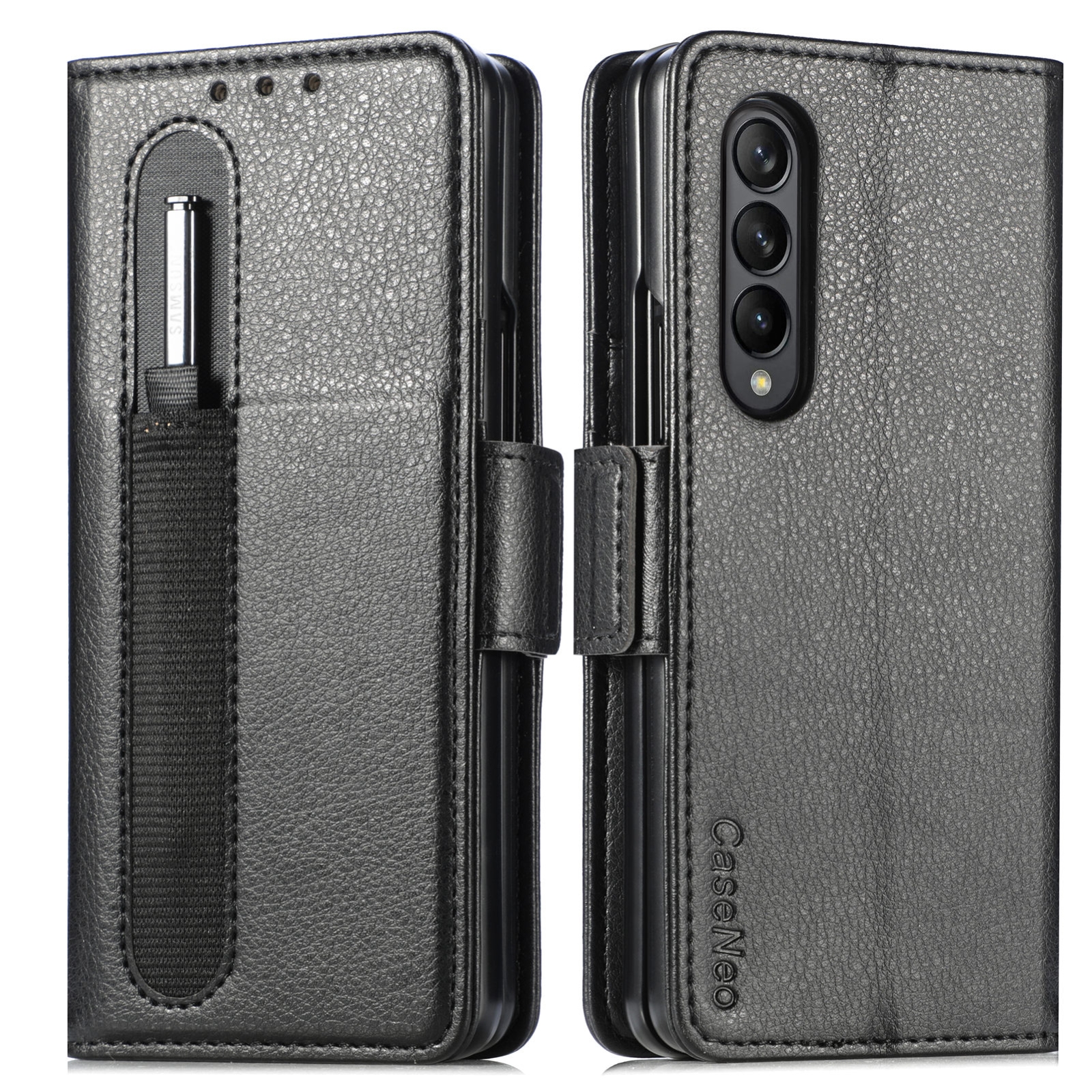 For Samsung Galaxy Z Fold4 5G Litchi Pattern Folding Phone Case with Pen & Card Slots (Black) For Samsung Galaxy Z Fold4 5G Litchi Pattern Folding Phone Case with Pen & Card Slots (Black)