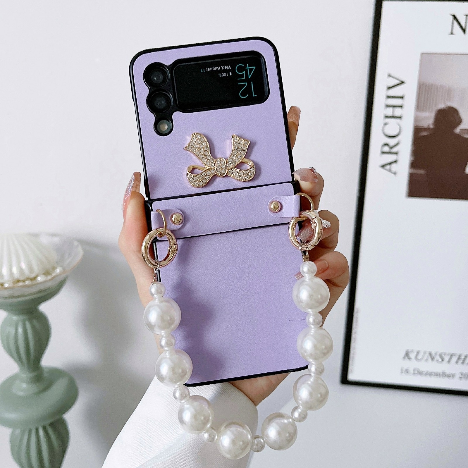 For Samsung Galaxy Z Flip4 Pure Color TPU Phone Case with Hinged & Pearl Bracelet(Purple) For Samsung Galaxy Z Flip4 Pure Color TPU Phone Case with Hinged & Pearl Bracelet(Purple)