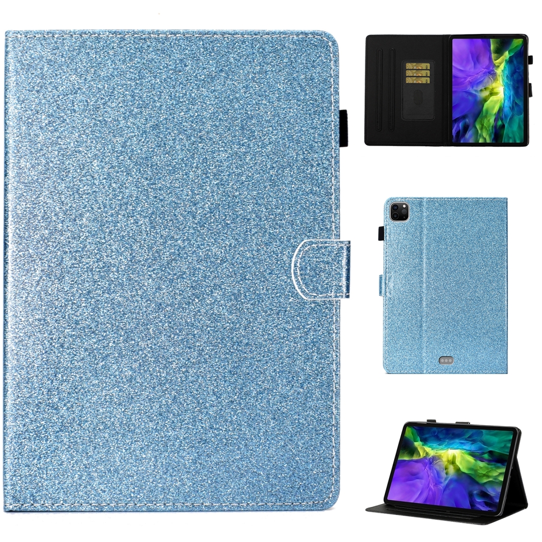 For iPad Pro 11 inch 2020 Glitter Left and Right Flat Leather Tablet Case with Sleep Function & Card Slot & Buckle Anti-skid Strip and Bracket(Blue) For iPad Pro 11 inch 2020 Glitter Left and Right Flat Leather Tablet Case with Sleep Function & Card Slot & Buckle Anti-skid Strip and Bracket(Blue)