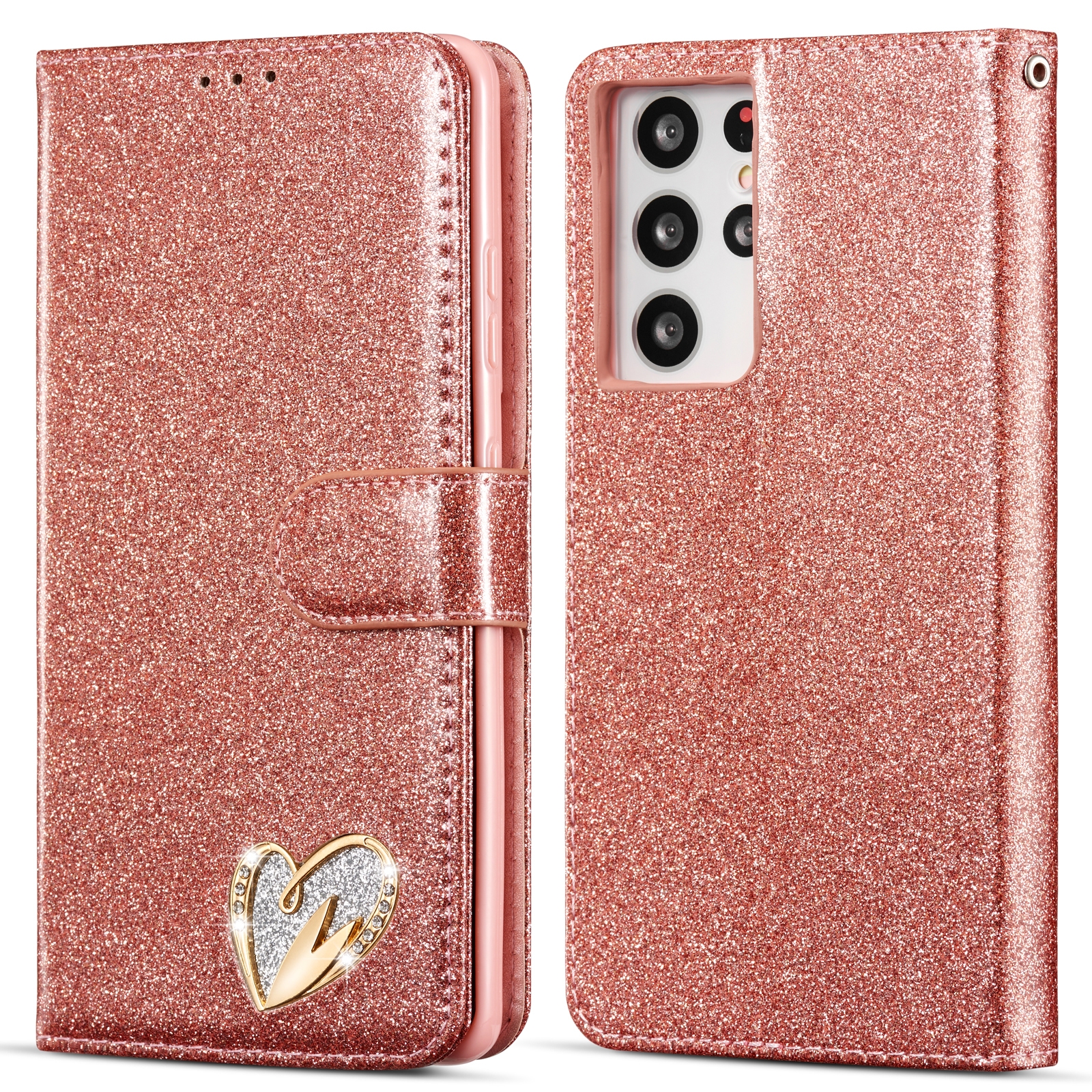 For Samsung Galaxy S21 Ultra 5G Glitter Powder Love Leather Phone Case(Pink) For Samsung Galaxy S21 Ultra 5G Glitter Powder Love Leather Phone Case(Pink)