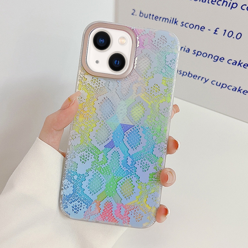 For iPhone 14 Python Texture Dual-side Laminating Phone Case (Triangle Rainbow) For iPhone 14 Python Texture Dual-side Laminating Phone Case (Triangle Rainbow)