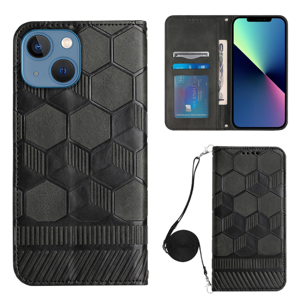 For iPhone 13 mini Crossbody Football Texture Magnetic PU Phone Case (Black) For iPhone 13 mini Crossbody Football Texture Magnetic PU Phone Case (Black)
