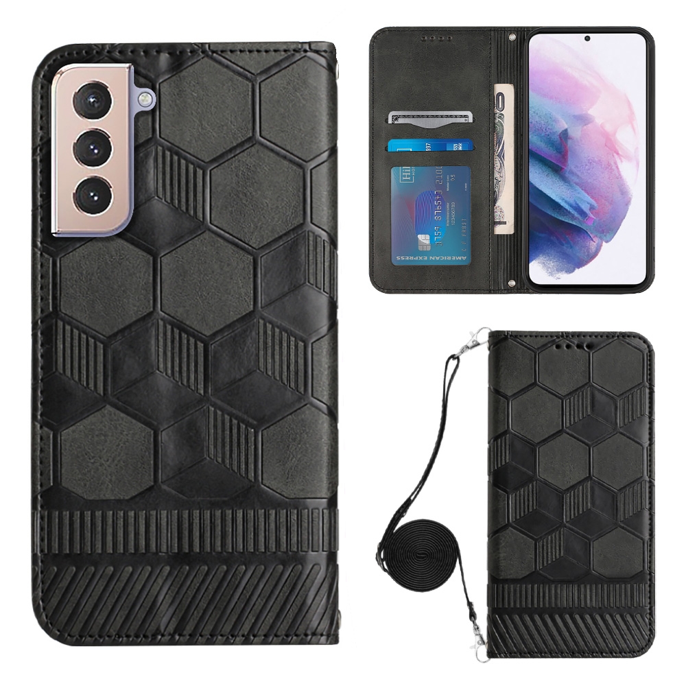 For Samsung Galaxy S21+ 5G Crossbody Football Texture Magnetic PU Phone Case(Black) For Samsung Galaxy S21+ 5G Crossbody Football Texture Magnetic PU Phone Case(Black)
