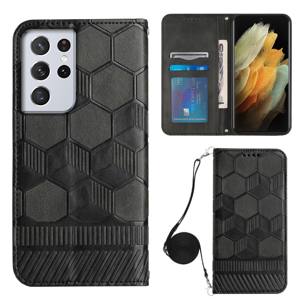 For Samsung Galaxy S21 Ultra 5G Crossbody Football Texture Magnetic PU Phone Case(Black) For Samsung Galaxy S21 Ultra 5G Crossbody Football Texture Magnetic PU Phone Case(Black)