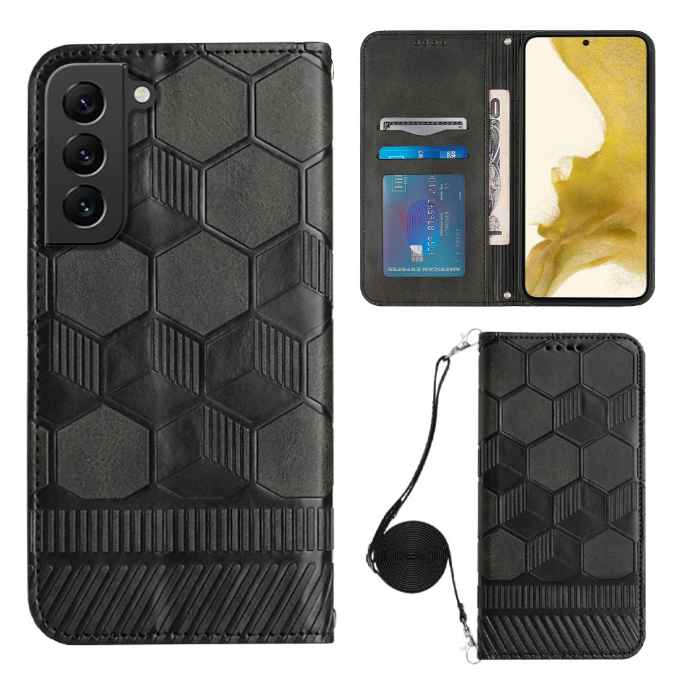 For Samsung Galaxy S22+ 5G Crossbody Football Texture Magnetic PU Phone Case(Black) For Samsung Galaxy S22+ 5G Crossbody Football Texture Magnetic PU Phone Case(Black)