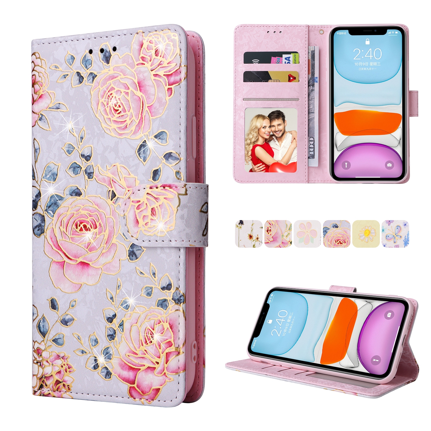 For iPhone 11 Bronzing Painting RFID Leather Case (Pastoral Rose) For iPhone 11 Bronzing Painting RFID Leather Case (Pastoral Rose)