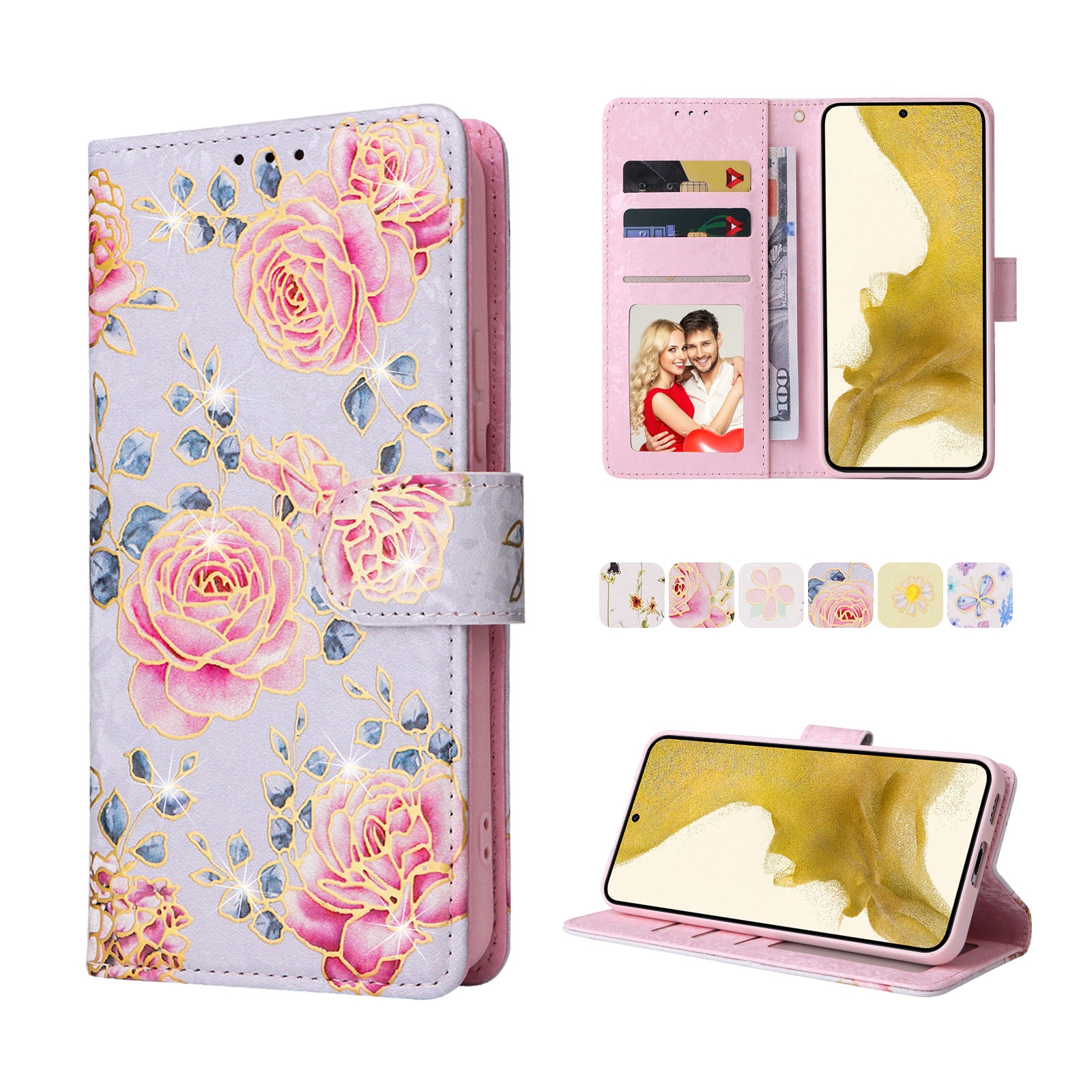 For Samsung Galaxy S22 Plus Bronzing Painting RFID Leather Case(Pastoral Rose) For Samsung Galaxy S22 Plus Bronzing Painting RFID Leather Case(Pastoral Rose)