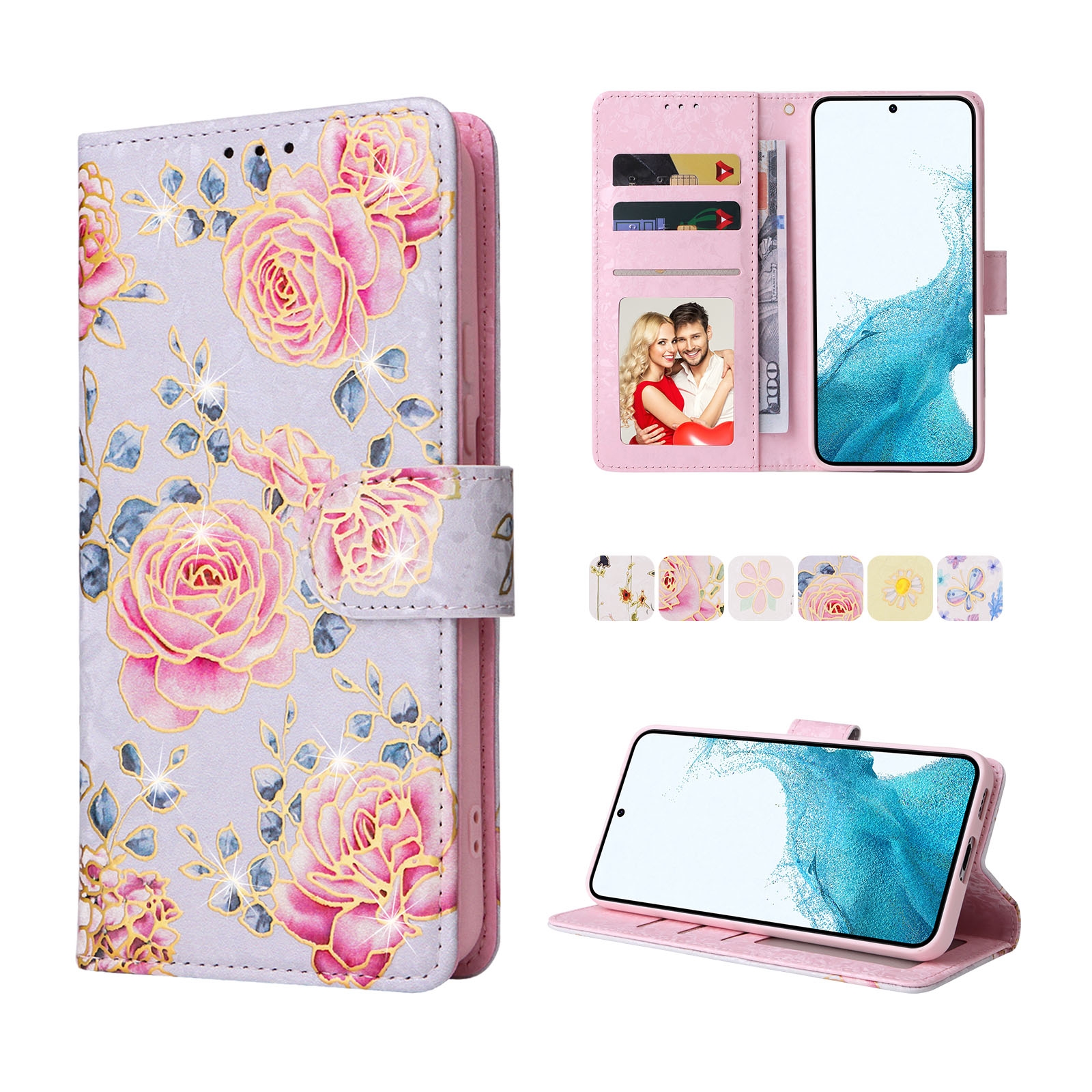 For Samsung Galaxy S22 Bronzing Painting RFID Leather Case(Pastoral Rose) For Samsung Galaxy S22 Bronzing Painting RFID Leather Case(Pastoral Rose)