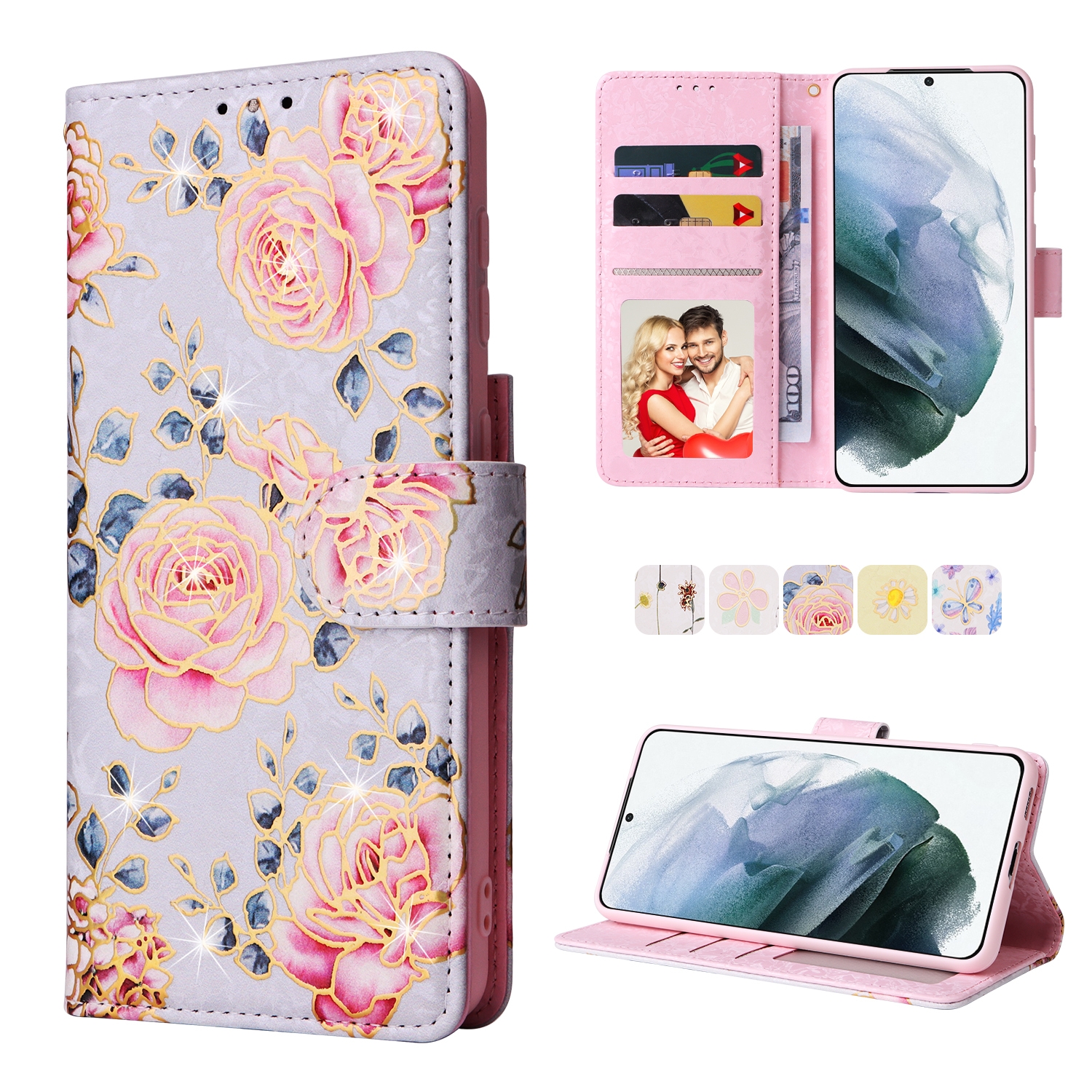 For Samsung Galaxy S21 Plus Bronzing Painting RFID Leather Case(Pastoral Rose) For Samsung Galaxy S21 Plus Bronzing Painting RFID Leather Case(Pastoral Rose)