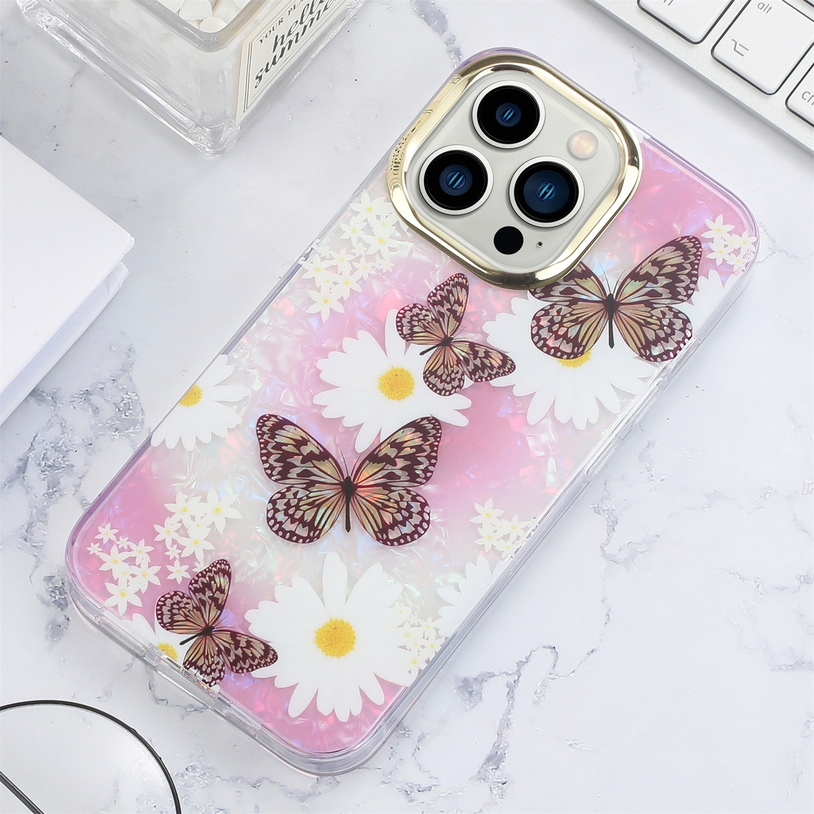 For iPhone 14 Plus Shell Texture Flower TPU Phone Case (Purple Butterfly) For iPhone 14 Plus Shell Texture Flower TPU Phone Case (Purple Butterfly)