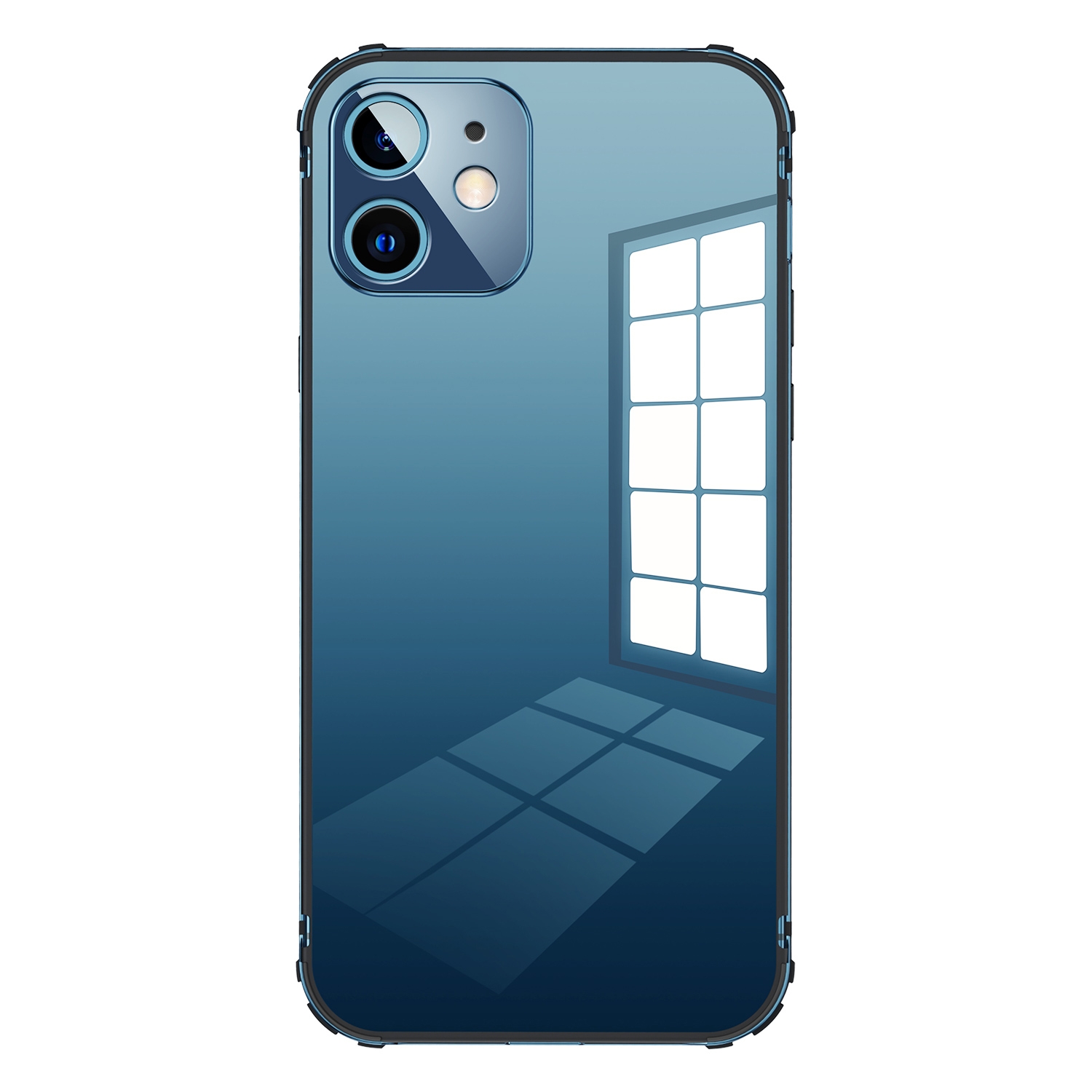 For iPhone 12 Stainless Steel+TPU Metal Transparent Phone Case(Sea Blue) For iPhone 12 Stainless Steel+TPU Metal Transparent Phone Case(Sea Blue)