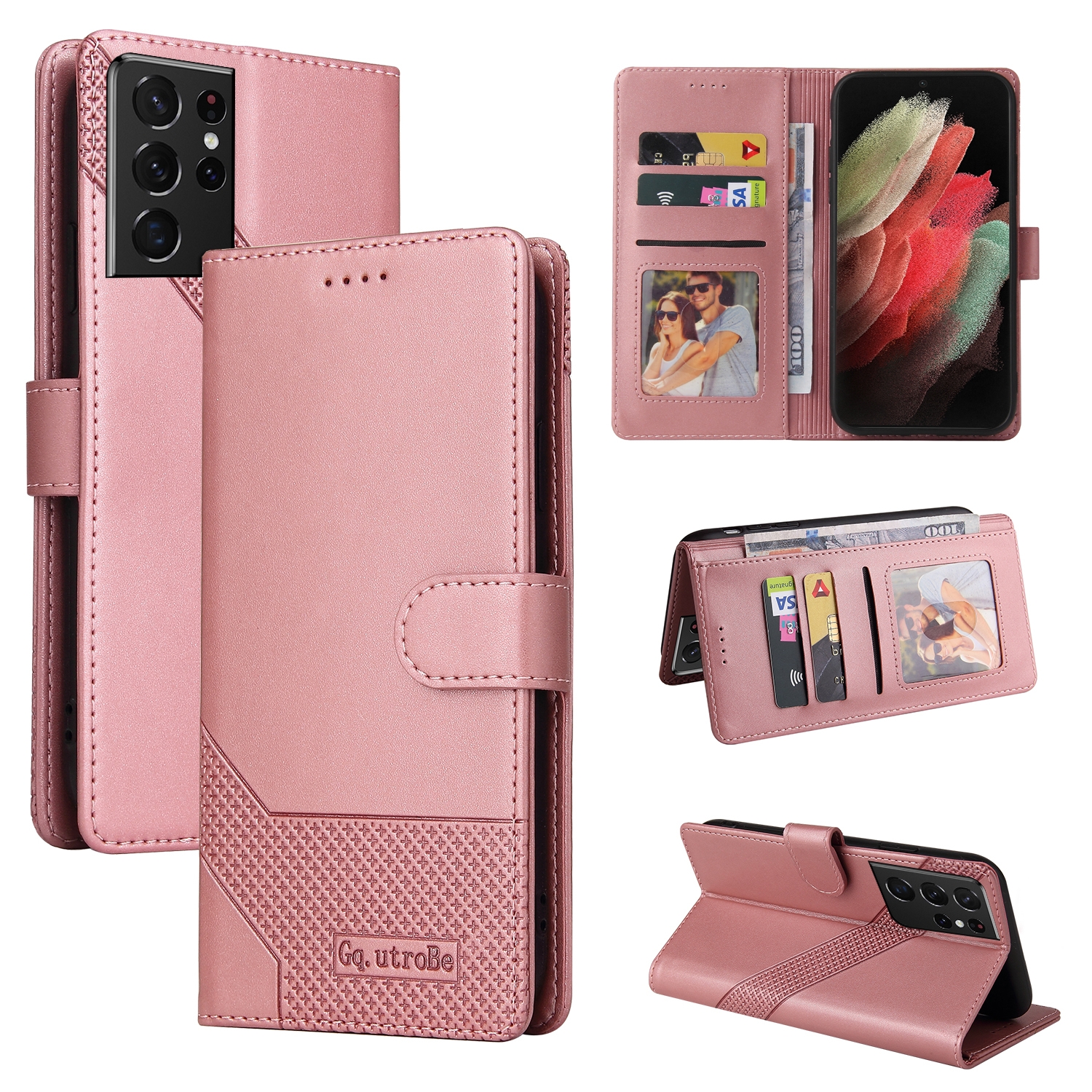 For Samsung Galaxy S21 Ultra 5G GQUTROBE Skin Feel Magnetic Leather Phone Case(Rose Gold) For Samsung Galaxy S21 Ultra 5G GQUTROBE Skin Feel Magnetic Leather Phone Case(Rose Gold)