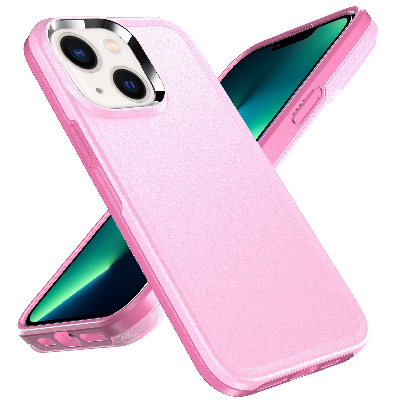 For iPhone 14 Plus Double Solid Color Armor Phone Case (Pink) For iPhone 14 Plus Double Solid Color Armor Phone Case (Pink)