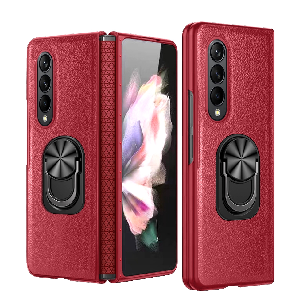 For Samsung Galaxy Z Fold4 GKK Litchi Pattern Foldable Protective Phone Case with Ring Holder(Red) For Samsung Galaxy Z Fold4 GKK Litchi Pattern Foldable Protective Phone Case with Ring Holder(Red)