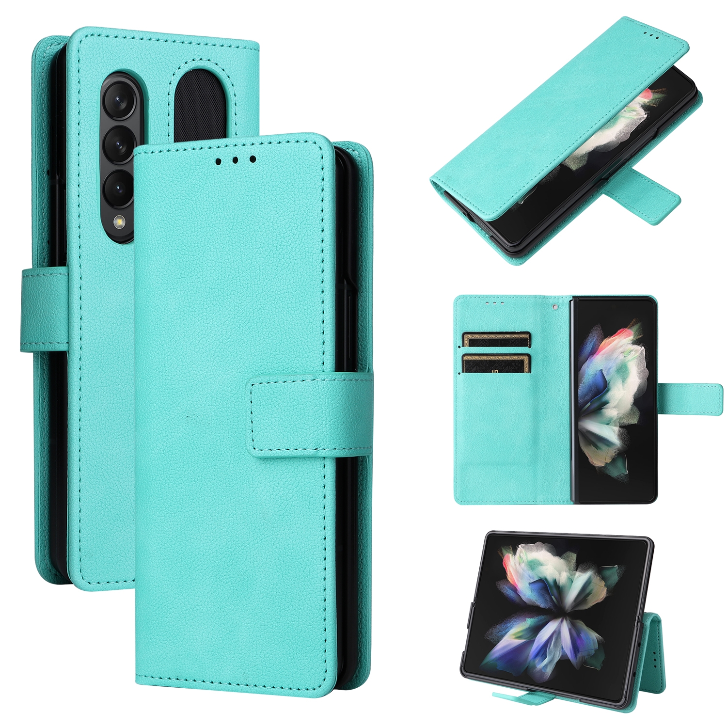 For Samsung Galaxy Z Fold4 Lambskin Flip Leather Phone Case with Pen Slot(Mint Blue) For Samsung Galaxy Z Fold4 Lambskin Flip Leather Phone Case with Pen Slot(Mint Blue)