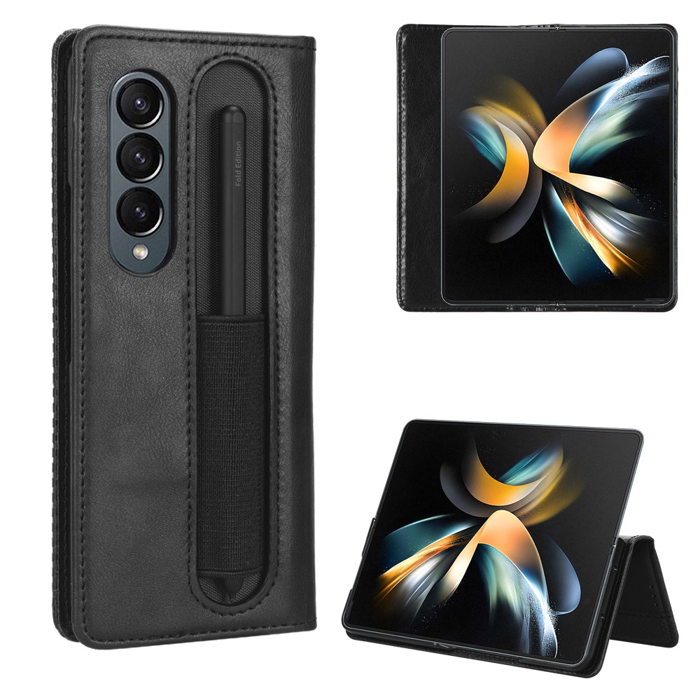 For Samsung Galaxy Z Fold4 5G Magnetic Buckle Retro Texture Leather Phone Case(Black) For Samsung Galaxy Z Fold4 5G Magnetic Buckle Retro Texture Leather Phone Case(Black)