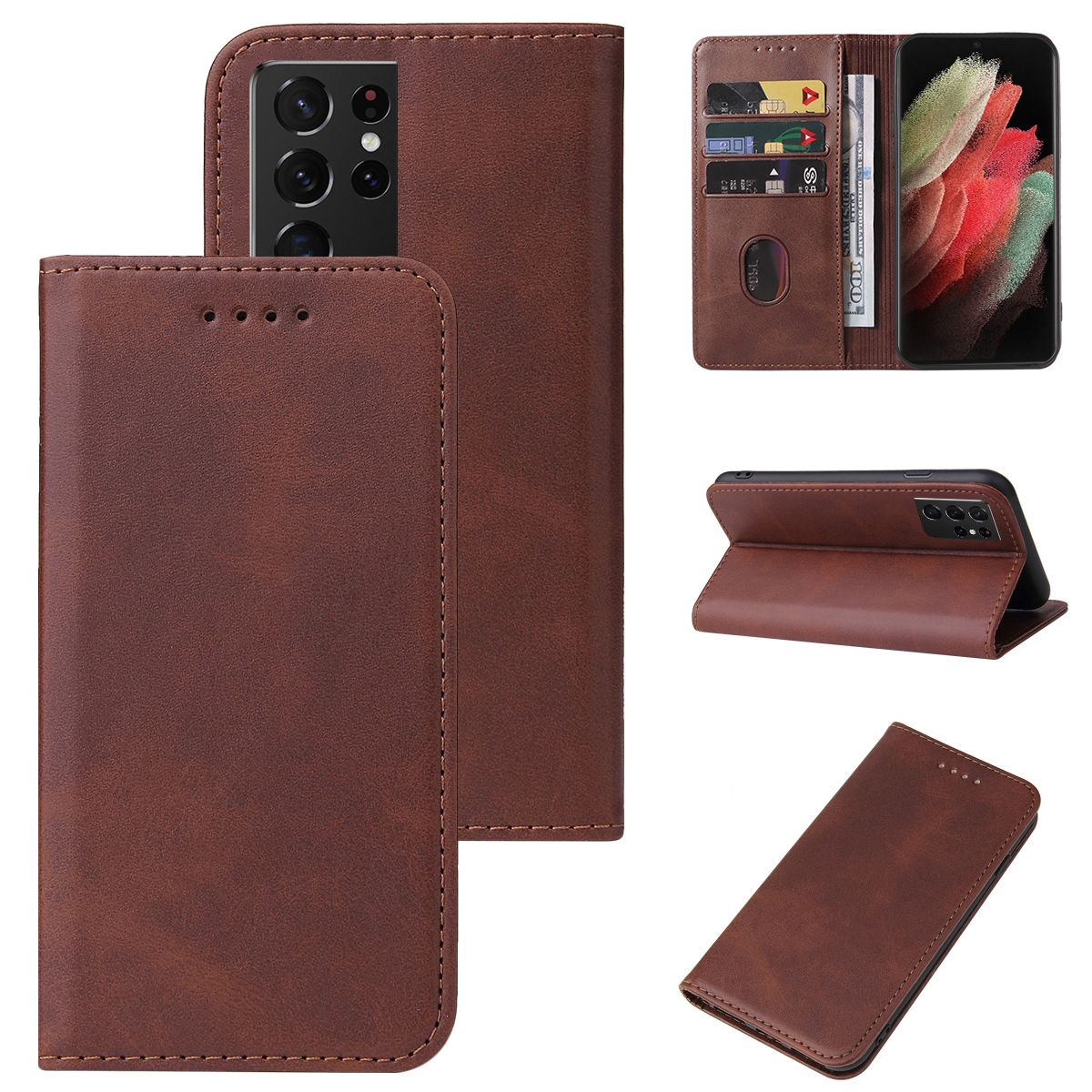For Samsung Galaxy S21 Ultra 5G Magnetic Closure Leather Phone Case(Brown) For Samsung Galaxy S21 Ultra 5G Magnetic Closure Leather Phone Case(Brown)