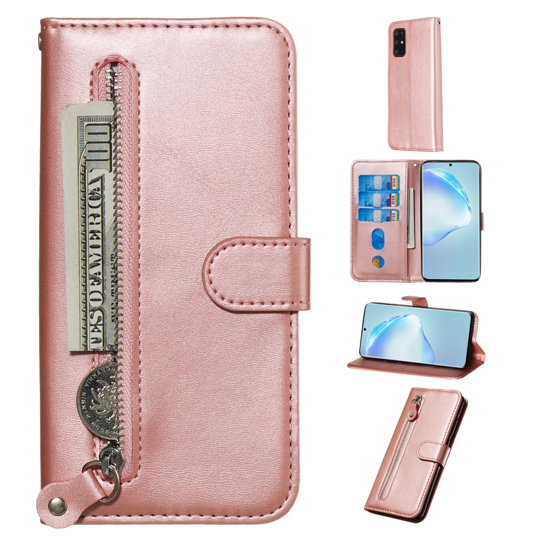 For Galaxy S20+ Fashion Calf Texture Zipper Horizontal Flip Leather Case with Stand & Card Slots & Wallet Function(Rose Gold) For Galaxy S20+ Fashion Calf Texture Zipper Horizontal Flip Leather Case with Stand & Card Slots & Wallet Function(Rose Gold)