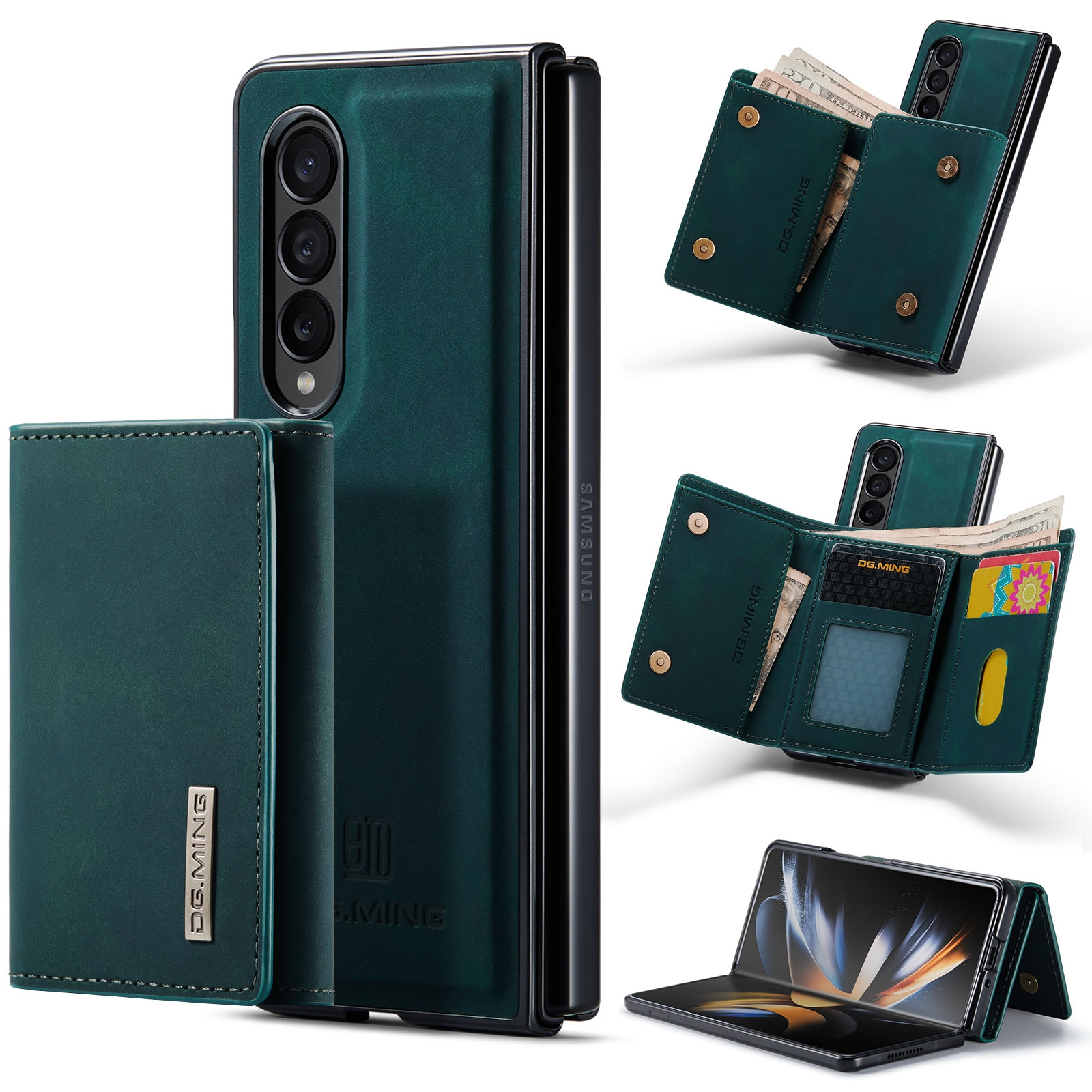 For Samsung Galaxy Z Fold4 DG.MING M1 Series 3-Fold Multi Card Wallet Phone Case(Green) For Samsung Galaxy Z Fold4 DG.MING M1 Series 3-Fold Multi Card Wallet Phone Case(Green)