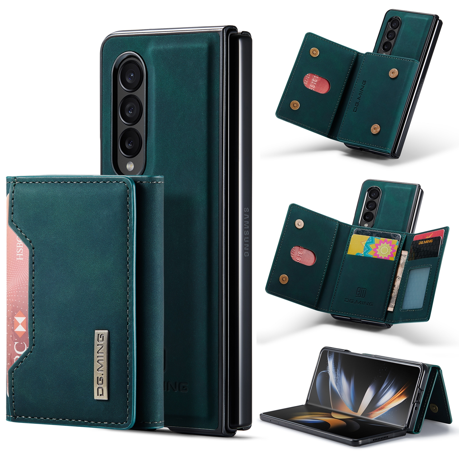 For Samsung Galaxy Z Fold4 DG.MING M2 Series 3-Fold Multi Card Bag Phone Case(Green) For Samsung Galaxy Z Fold4 DG.MING M2 Series 3-Fold Multi Card Bag Phone Case(Green)