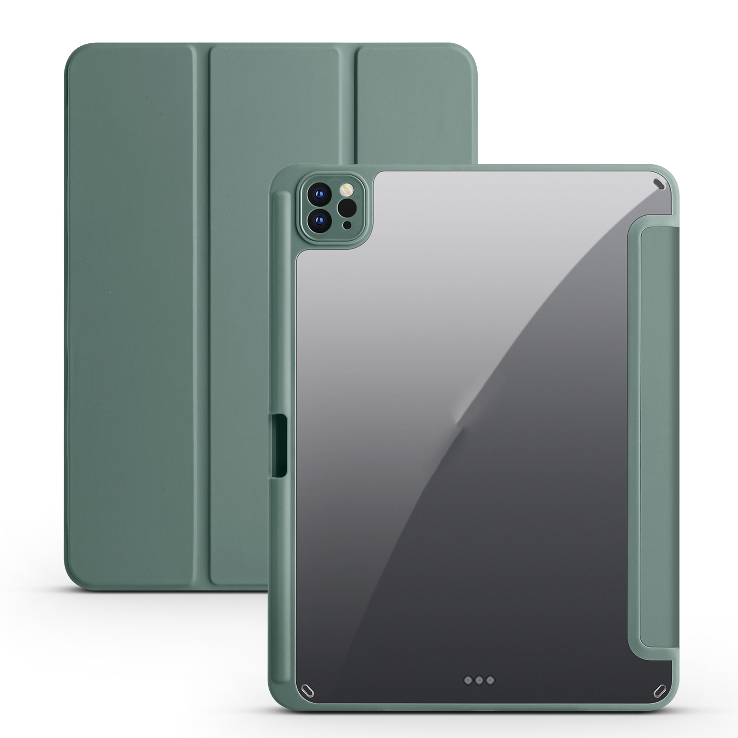 Acrylic 3-folding Smart Leather Tablet Case For iPad  Air 2022/2020/Pro 11 2021/2020/2018(Dark Green)