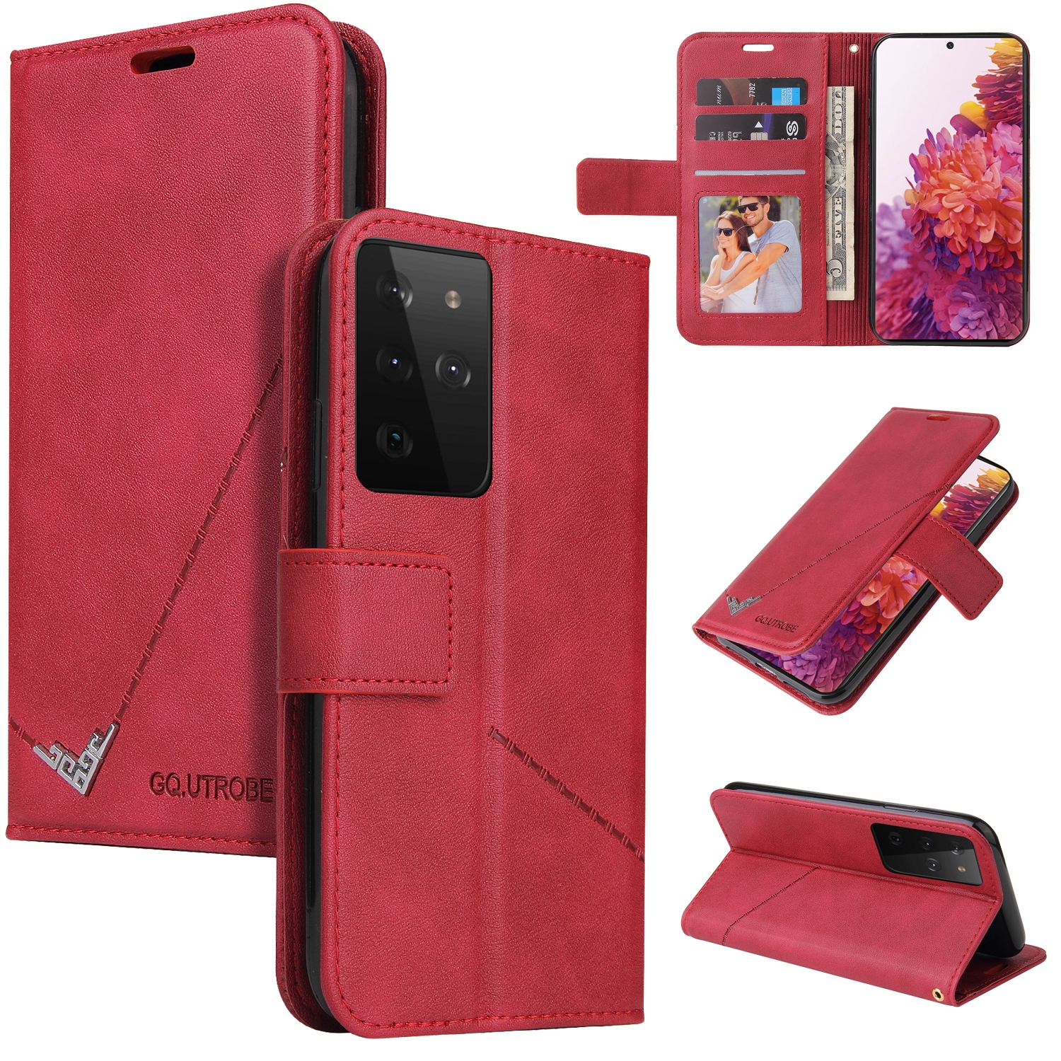 For Samsung Galaxy S21 Ultra 5G GQUTROBE Right Angle Leather Phone Case(Red) For Samsung Galaxy S21 Ultra 5G GQUTROBE Right Angle Leather Phone Case(Red)