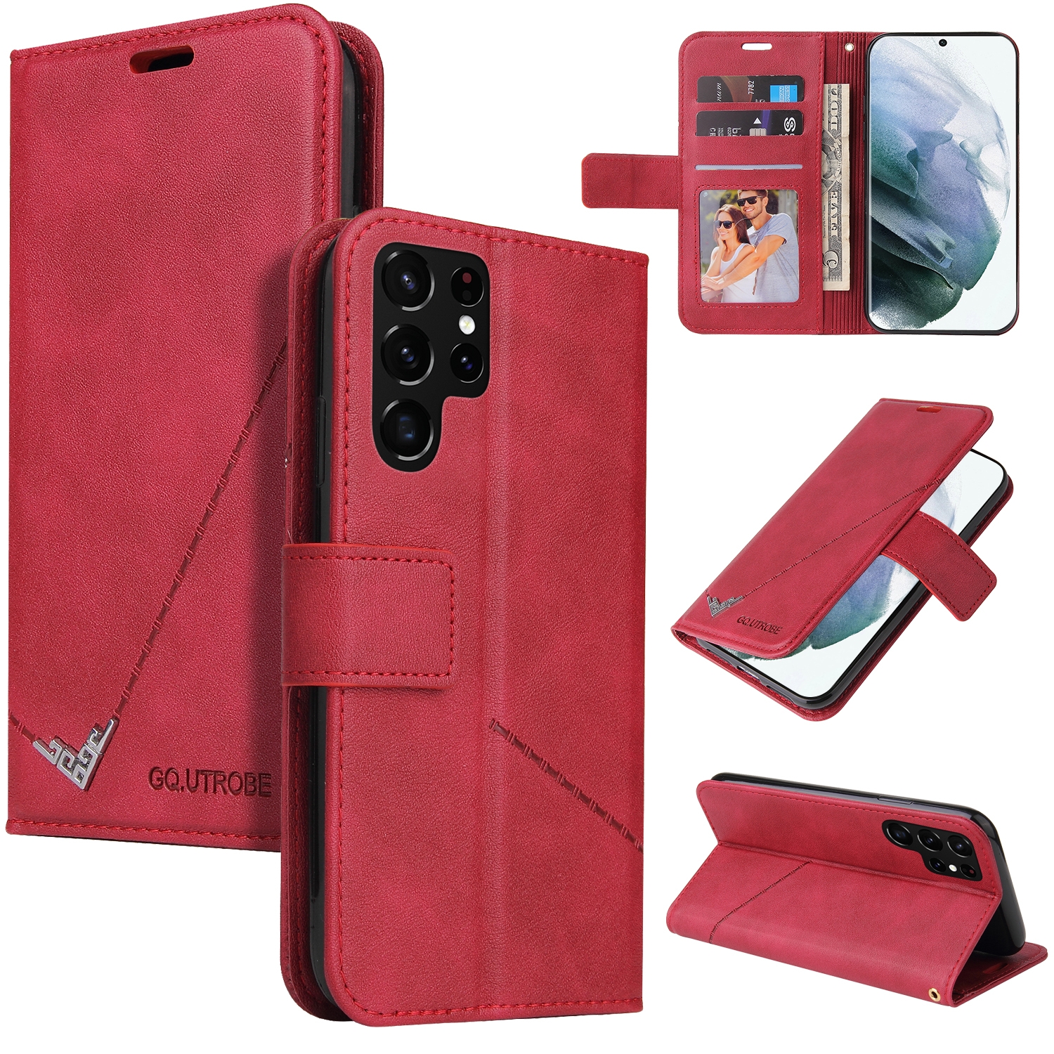 For Samsung Galaxy S22 Ultra 5G GQUTROBE Right Angle Leather Phone Case(Red) For Samsung Galaxy S22 Ultra 5G GQUTROBE Right Angle Leather Phone Case(Red)