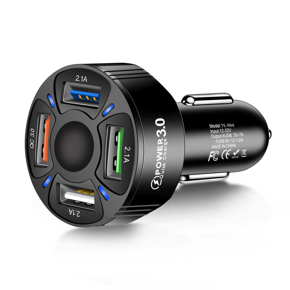 TE-094 4 in 1 Cigarette Lighter Conversion Plug Multi-function USB Car Fast Charger(Black) TE-094 4 in 1 Cigarette Lighter Conversion Plug Multi-function USB Car Fast Charger(Black)