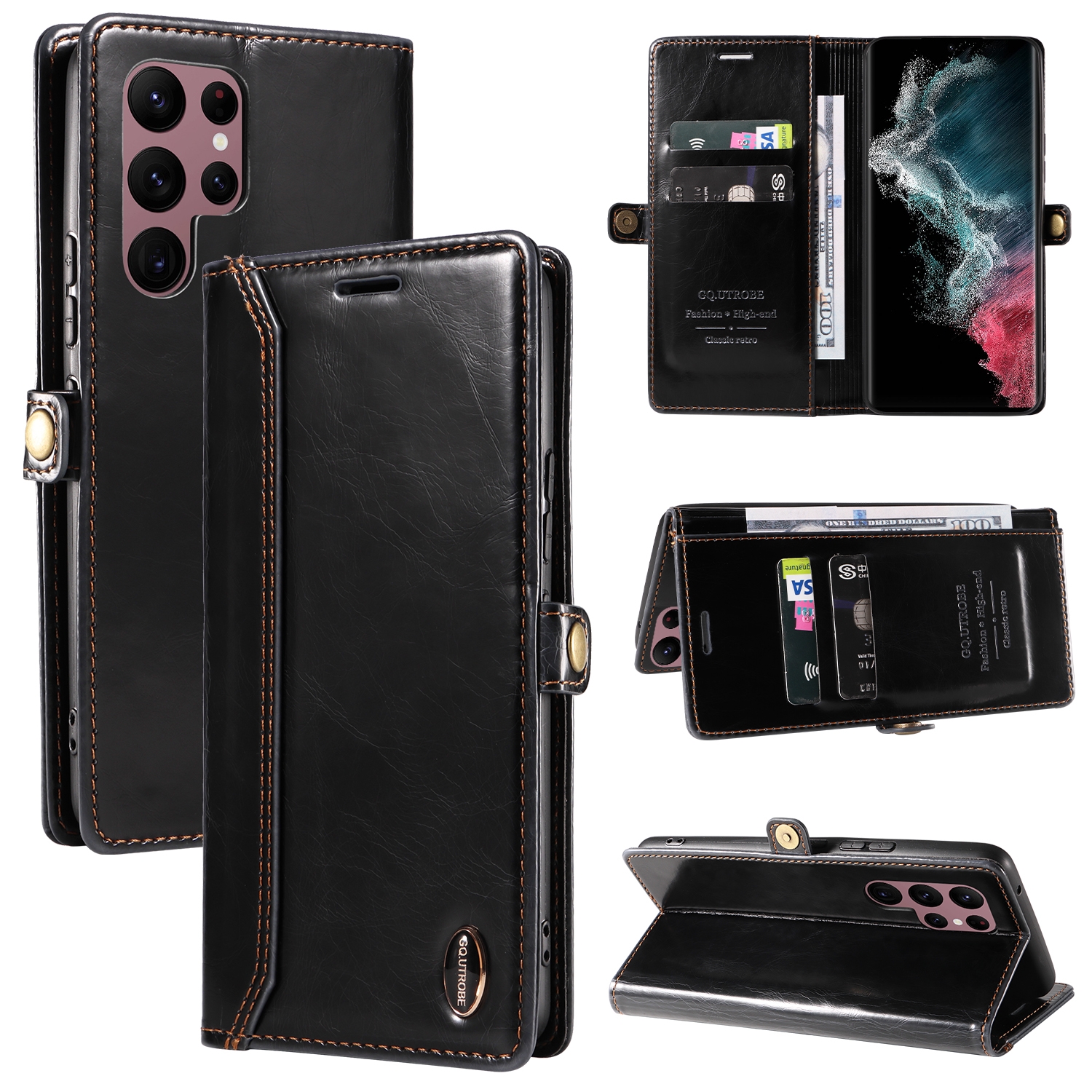 For Samsung Galaxy S22 Ultra 5G GQUTROBE RFID Blocking Oil Wax Leather Phone Case(Black) For Samsung Galaxy S22 Ultra 5G GQUTROBE RFID Blocking Oil Wax Leather Phone Case(Black)