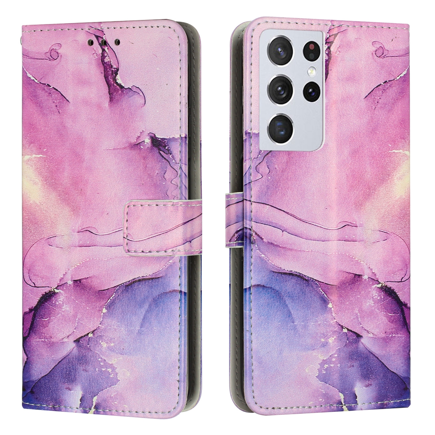 For Samsung Galaxy S21 Ultra 5G Painted Marble Pattern Leather Phone Case(Purple) For Samsung Galaxy S21 Ultra 5G Painted Marble Pattern Leather Phone Case(Purple)