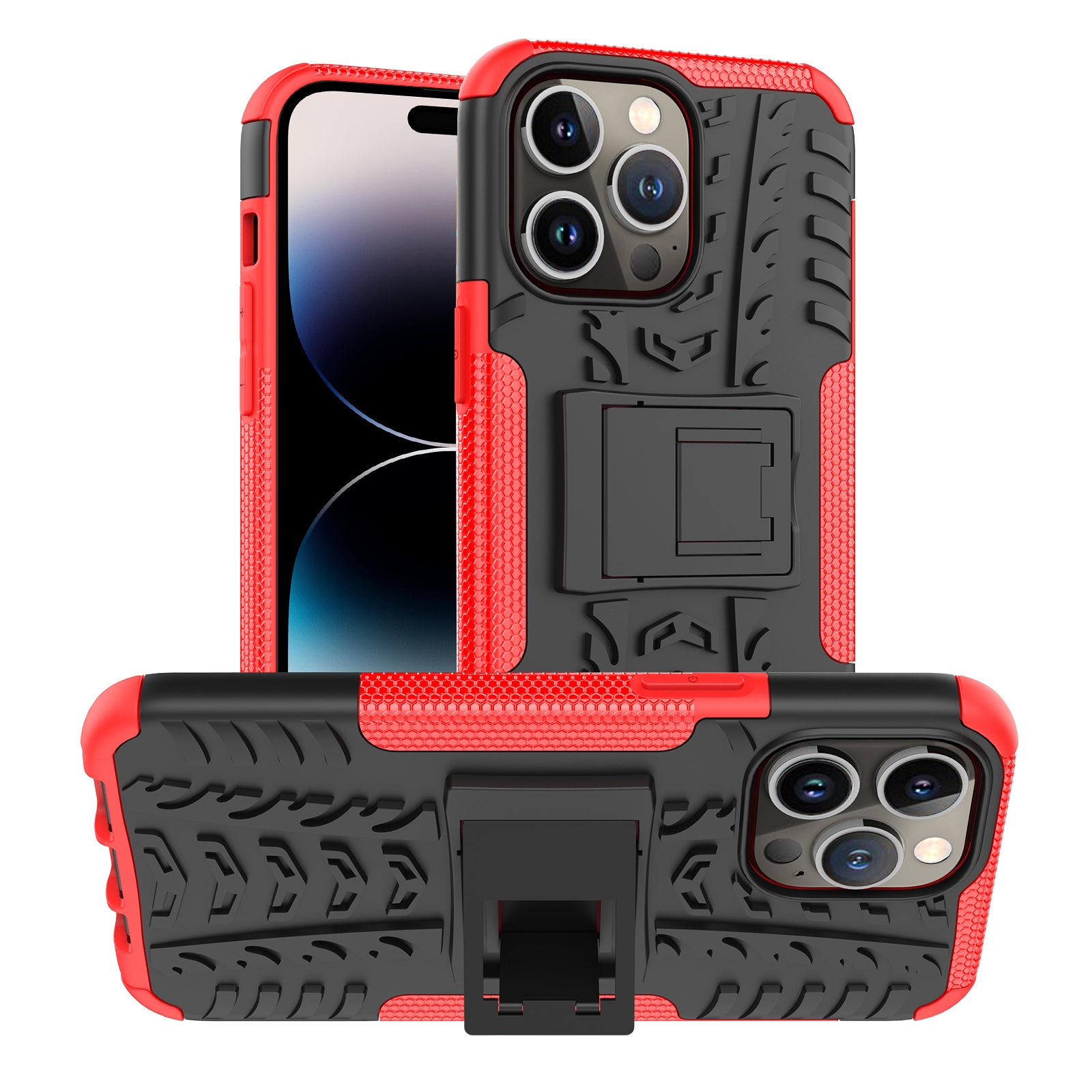For iPhone 14 Pro Tire Texture TPU + PC Phone Case with Holder(Red) For iPhone 14 Pro Tire Texture TPU + PC Phone Case with Holder(Red)