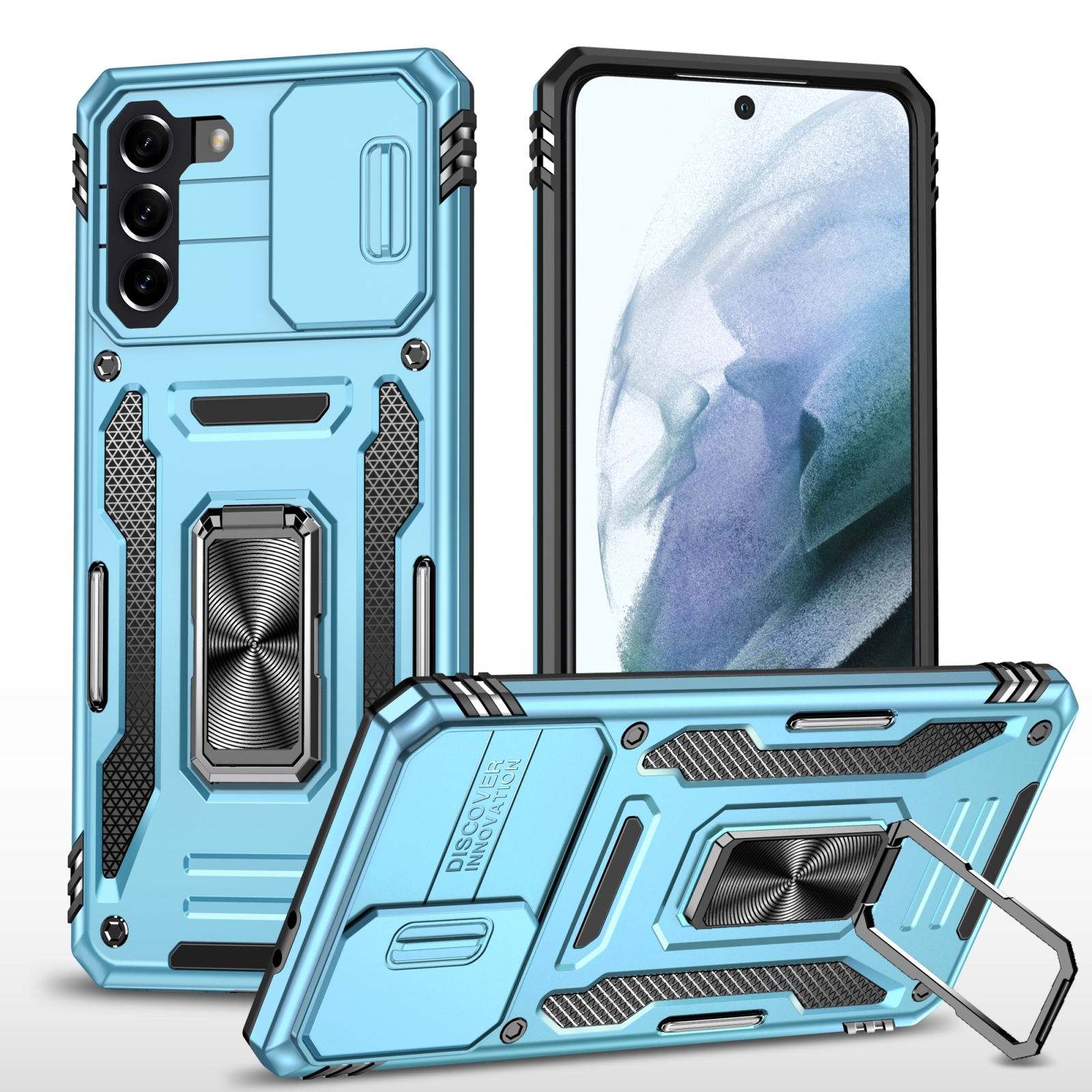 For Samsung Galaxy S22 5G Armor PC + TPU Camera Shield Phone Case(Light Blue) For Samsung Galaxy S22 5G Armor PC + TPU Camera Shield Phone Case(Light Blue)