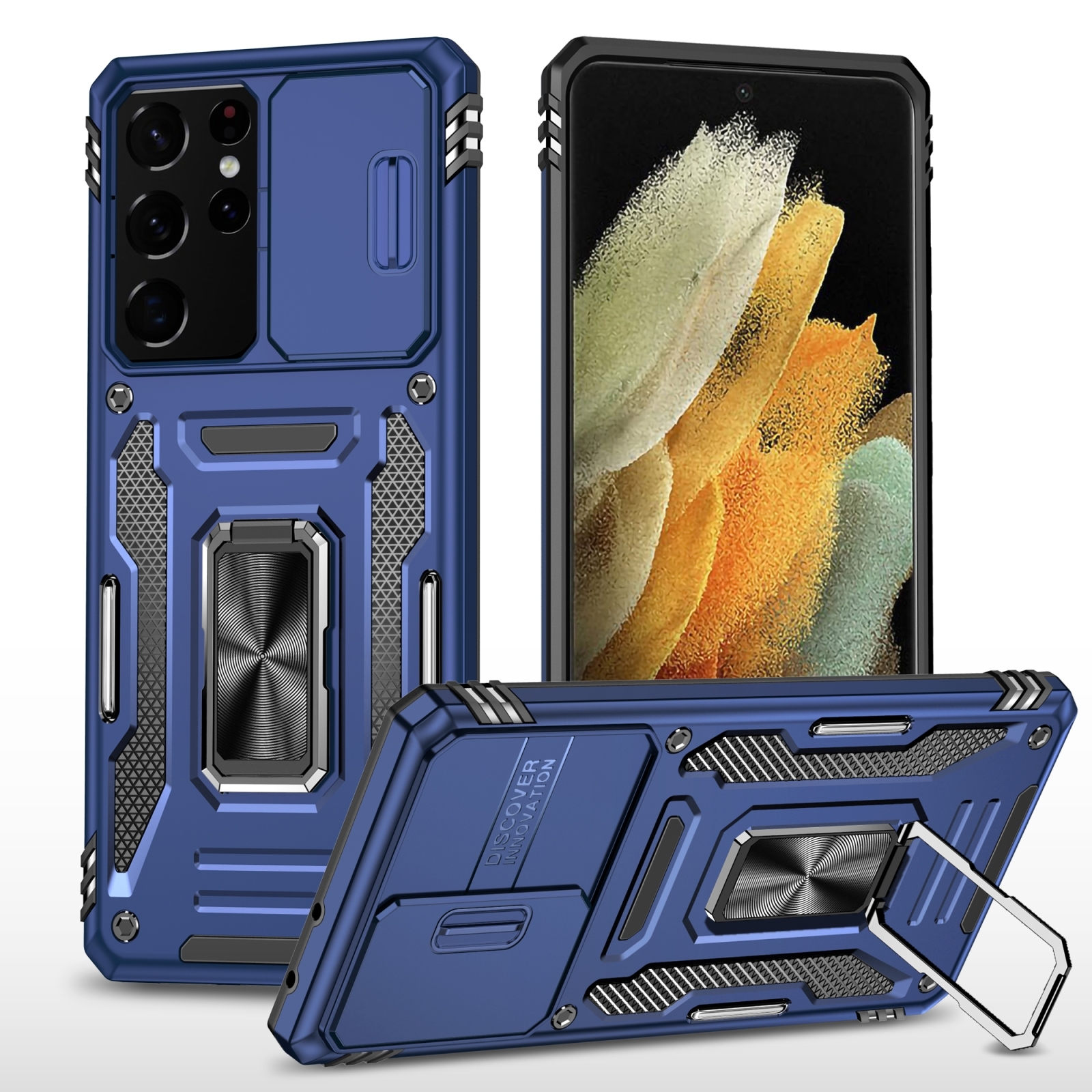 For Samsung Galaxy S22 Ultra 5G Armor PC + TPU Camera Shield Phone Case(Navy Blue) For Samsung Galaxy S22 Ultra 5G Armor PC + TPU Camera Shield Phone Case(Navy Blue)