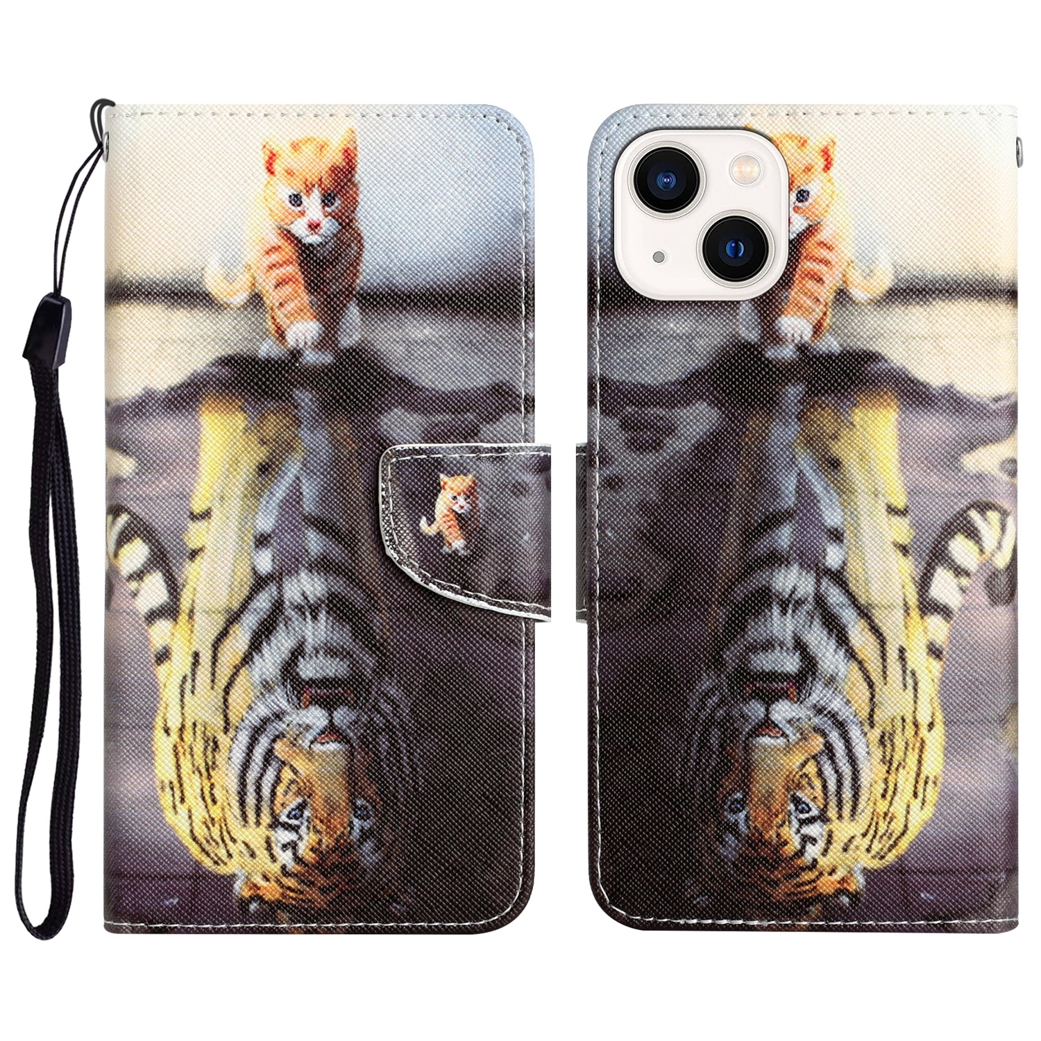 For iPhone 13 mini Colored Drawing Leather Phone Case (Tiger) For iPhone 13 mini Colored Drawing Leather Phone Case (Tiger)