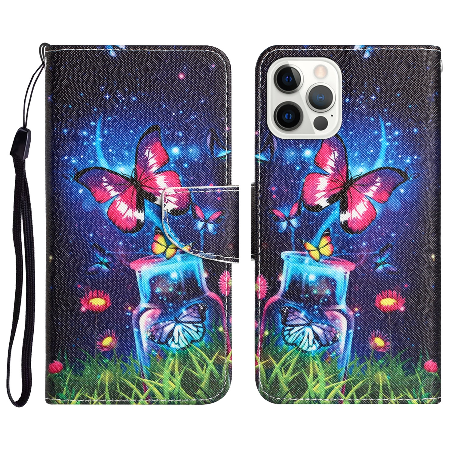 For iPhone 11 Pro Max Colored Drawing Leather Phone Case(Bottle Butterfly) For iPhone 11 Pro Max Colored Drawing Leather Phone Case(Bottle Butterfly)
