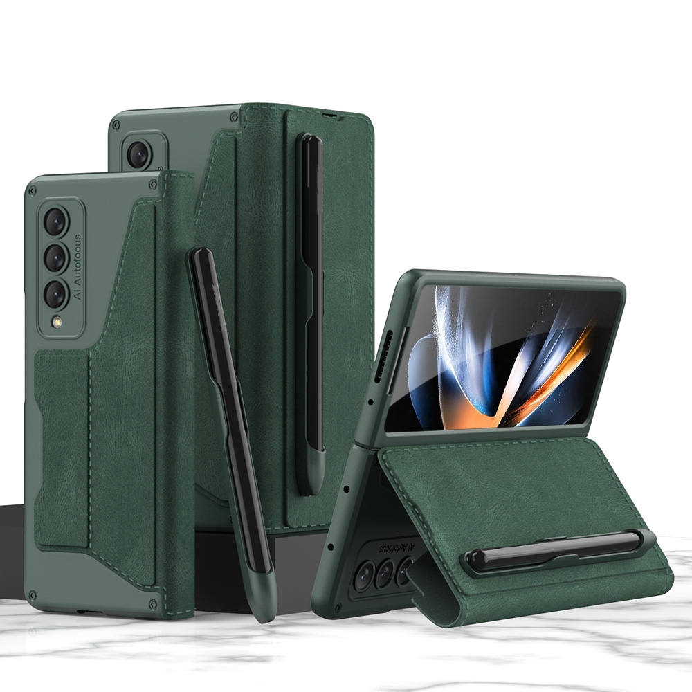 For Samsung Galaxy Z Fold4 GKK Armor Flip Leather Phone Case with Pen Slots(Night Green) For Samsung Galaxy Z Fold4 GKK Armor Flip Leather Phone Case with Pen Slots(Night Green)