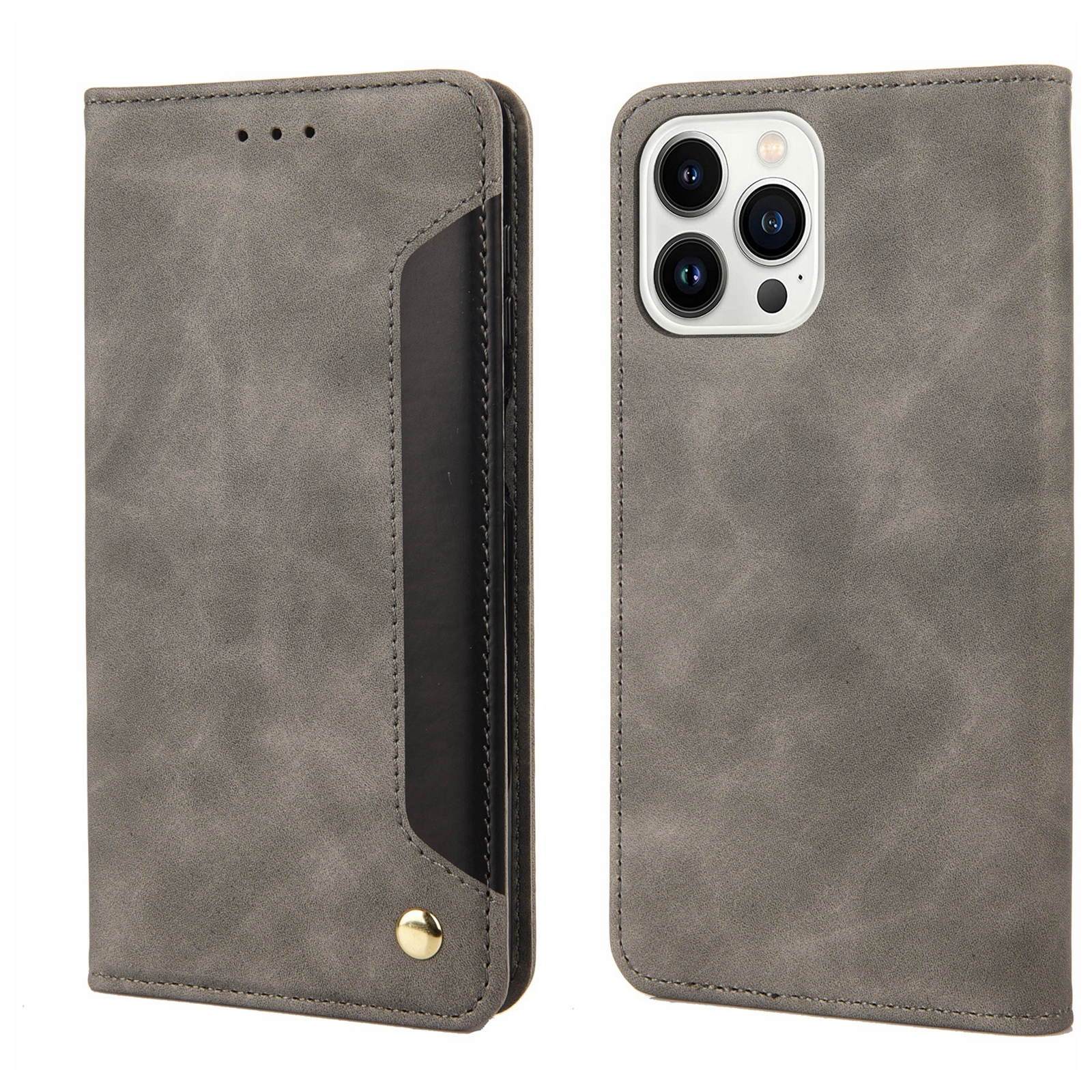 For iPhone 14 Pro Max Skin Feel Splicing Leather Phone Case (Grey) For iPhone 14 Pro Max Skin Feel Splicing Leather Phone Case (Grey)