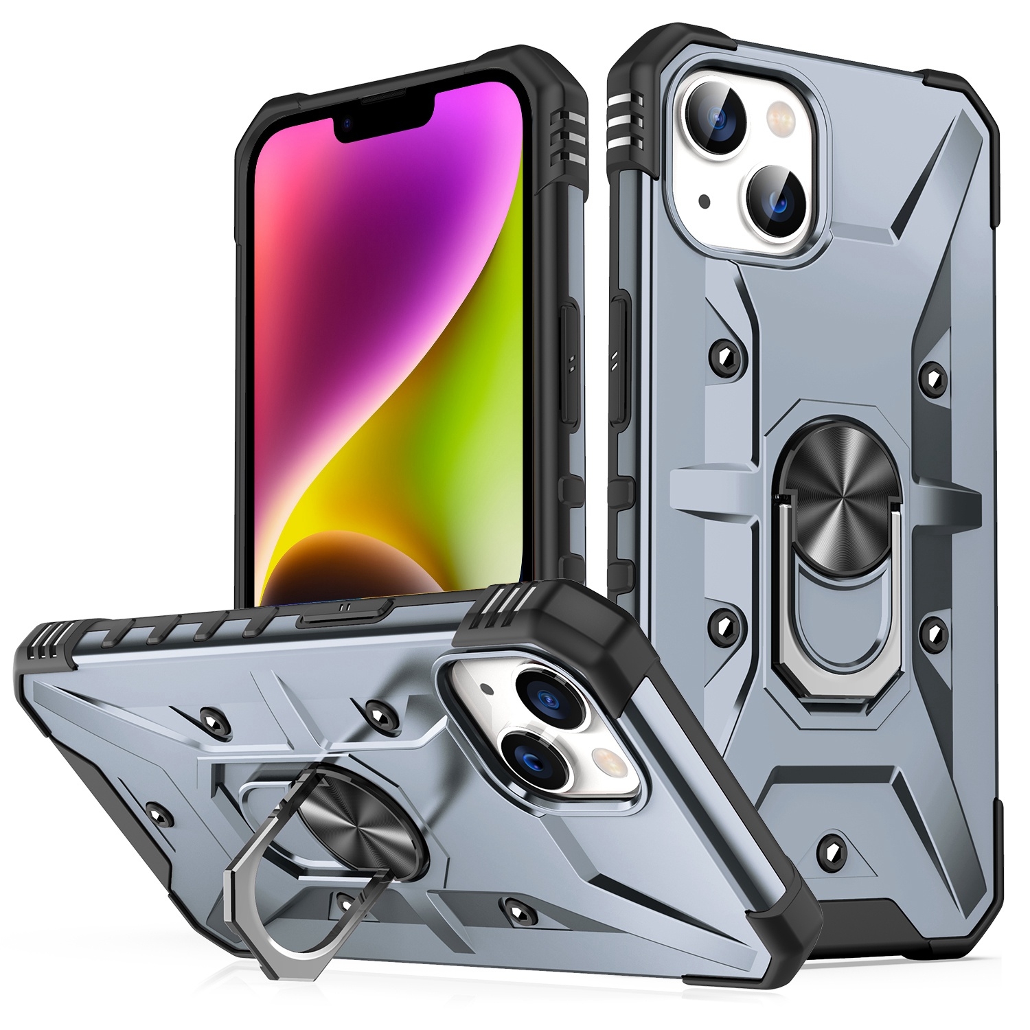 For iPhone 14 Plus Ring Holder Phone Case (Grey) For iPhone 14 Plus Ring Holder Phone Case (Grey)