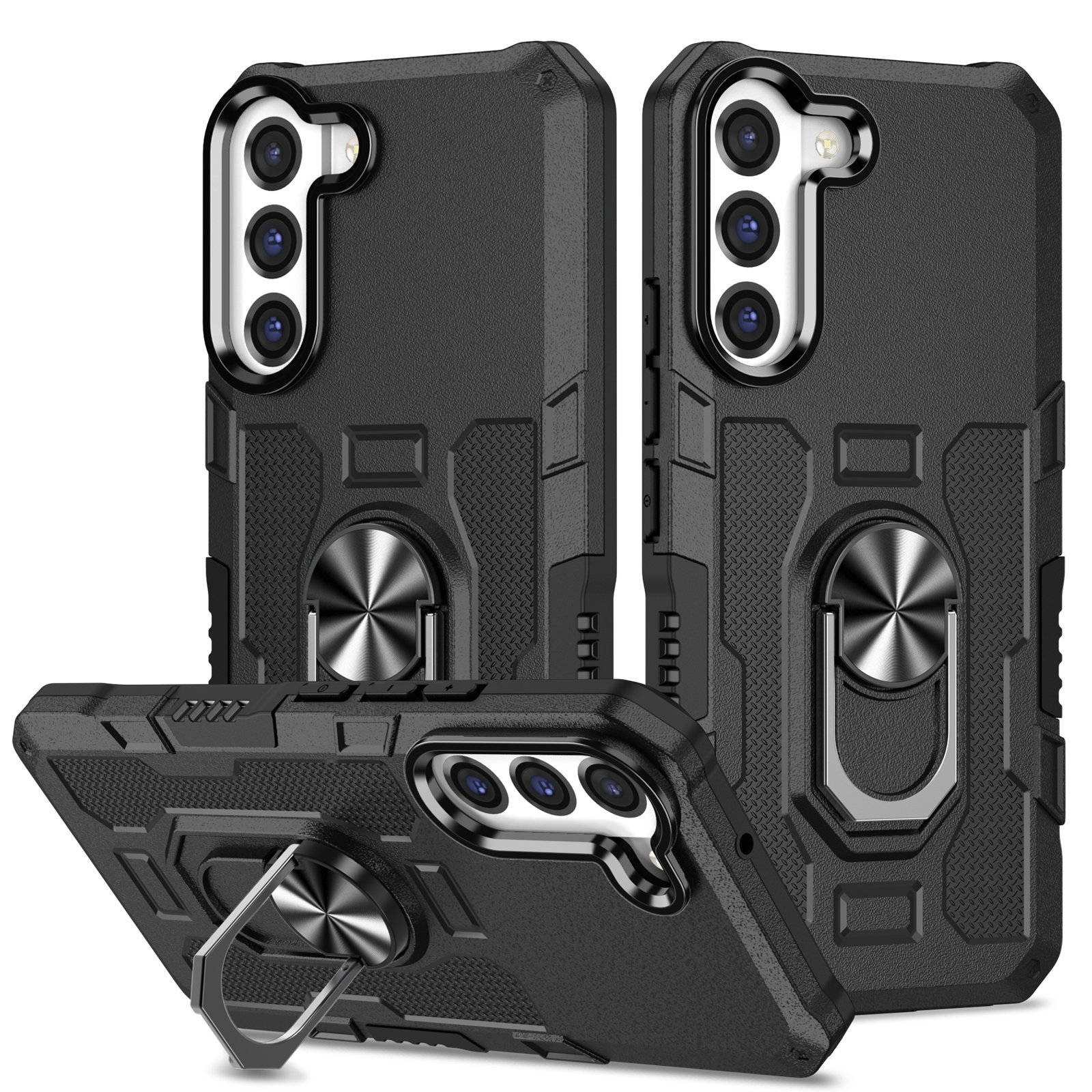 For Samsung Galaxy S22 5G Ring Holder Armor Hybrid Phone Case(Black) For Samsung Galaxy S22 5G Ring Holder Armor Hybrid Phone Case(Black)