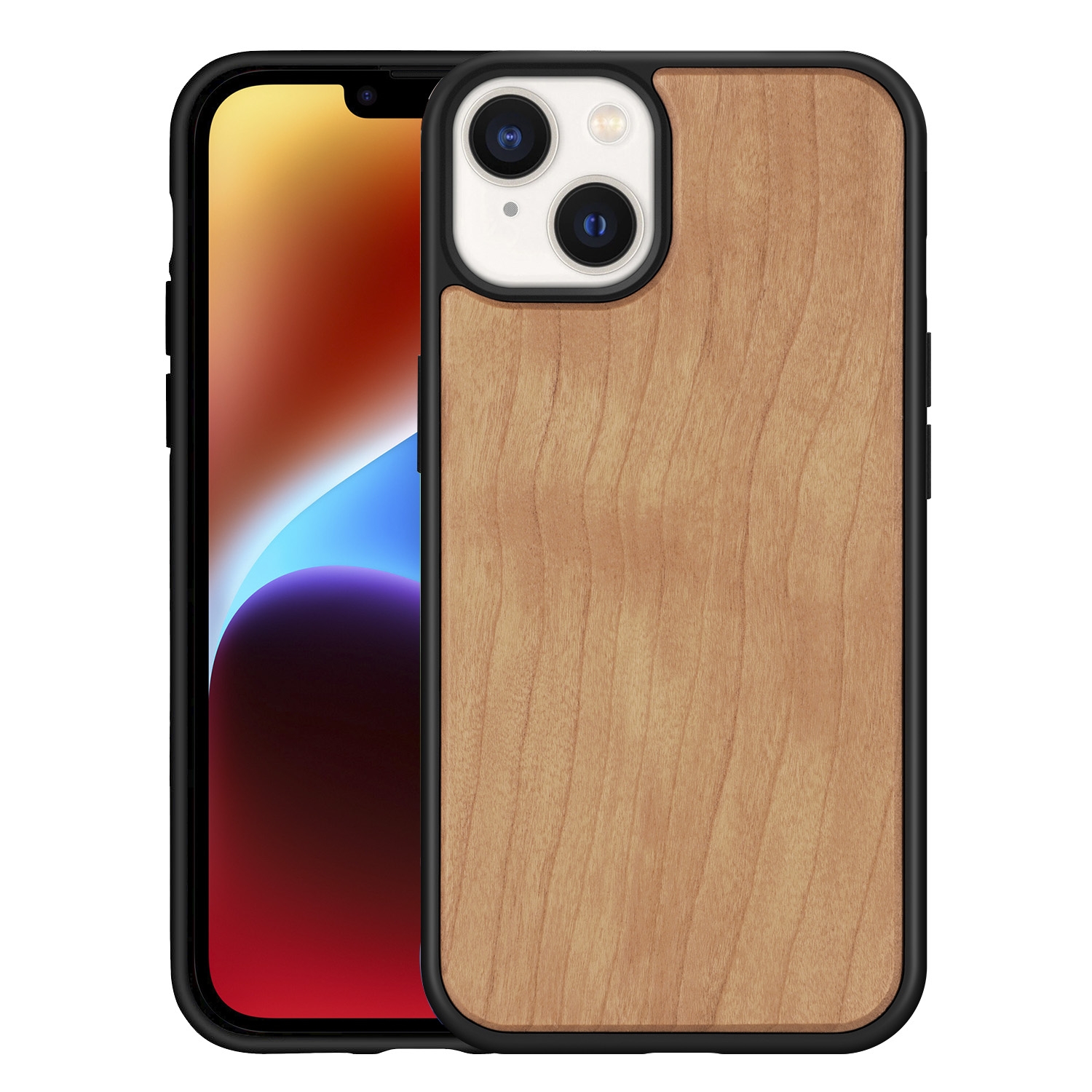 For iPhone 14 TPU + Solid Wood Phone Case (Cherry Wood) For iPhone 14 TPU + Solid Wood Phone Case (Cherry Wood)