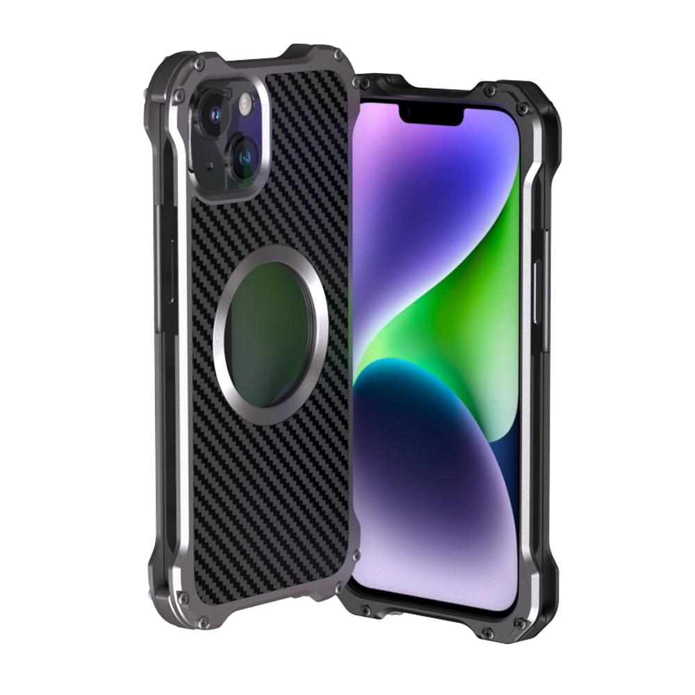 For iPhone 14 R-JUST RJ51 Hollow Shockproof Metal Phone Case (Dark Grey) For iPhone 14 R-JUST RJ51 Hollow Shockproof Metal Phone Case (Dark Grey)