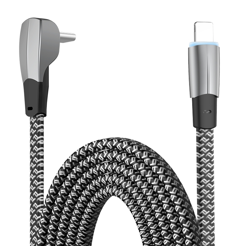 3A USB-C/Type-C to 8 Pin Elbow Fast Charge Data Cable, Length:2m(Grey) 3A USB-C/Type-C to 8 Pin Elbow Fast Charge Data Cable, Length:2m(Grey)