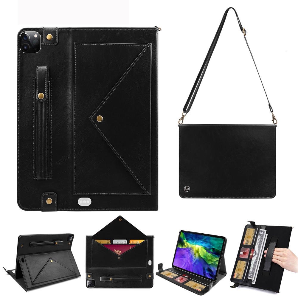 For iPad Pro 12.9 2021 / 2020 Envelope Horizontal Flip PU Leather Tablet Case with Card Slots & Pen Slots & Holder & Wallet & Photo Frame & Shoulder Strap(Black) For iPad Pro 12.9 2021 / 2020 Envelope Horizontal Flip PU Leather Tablet Case with Card Slots & Pen Slots & Holder & Wallet & Photo Frame & Shoulder Strap(Black)