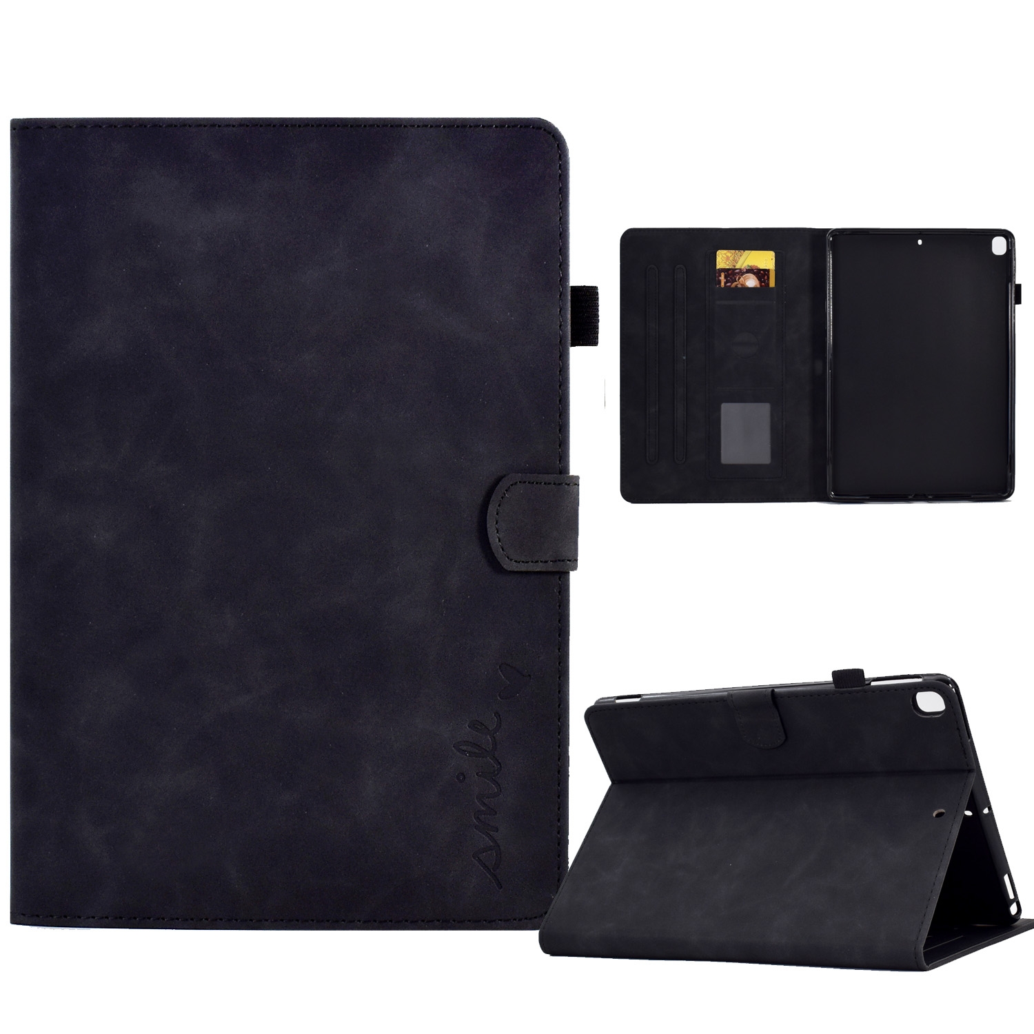 For iPad 10.2 / Air 10.5 2019 Embossed Smile Flip Tablet Leather Smart Case(Black) For iPad 10.2 / Air 10.5 2019 Embossed Smile Flip Tablet Leather Smart Case(Black)
